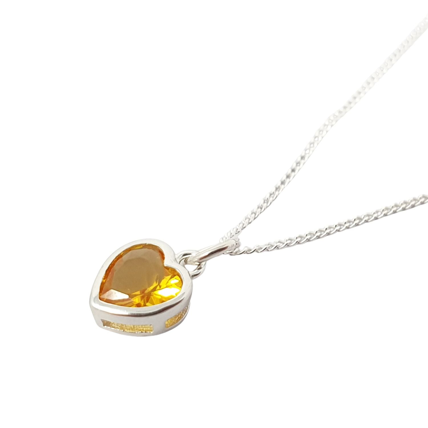 Harfi Women's Yellow / Orange Mini Heart Silver Citrine November Birthstone Necklace In Gray