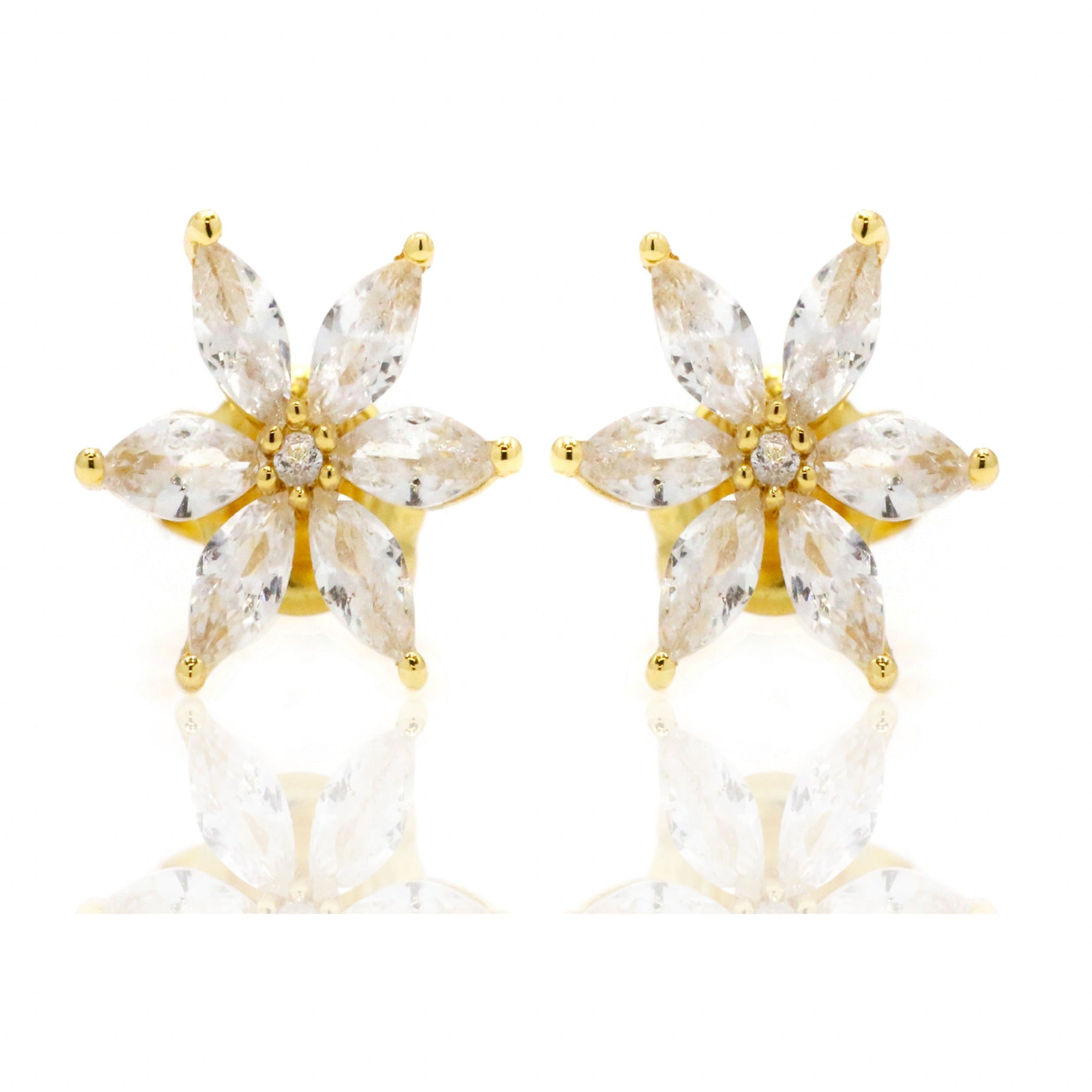 Women’s Daisy Flower Marquise Petal Zirconia Stud Earrings 18K Gold On Sterling Silver Gemsa London