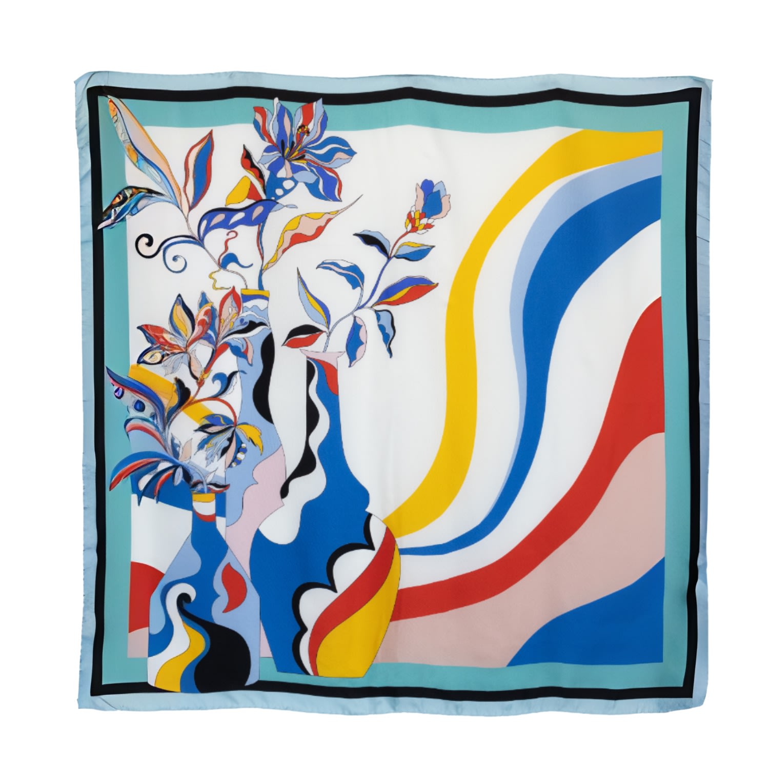 Pashmisy Women's Blue / White Blue Powder Serene Bloomy Flower Silk Scarf In Blue/white