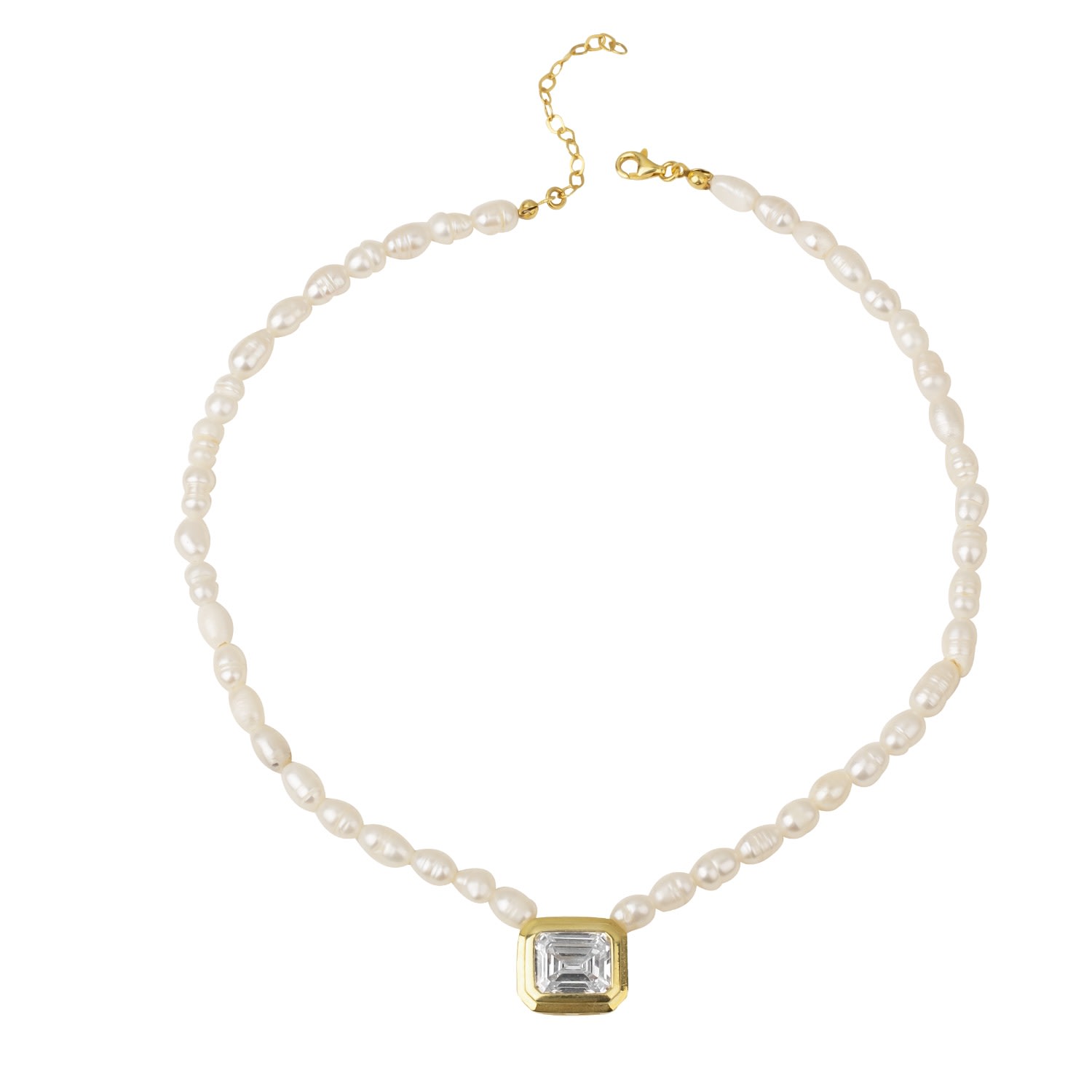 Ep Designs Women's Gold Pearl Beaded Square Emerald Cut Necklace