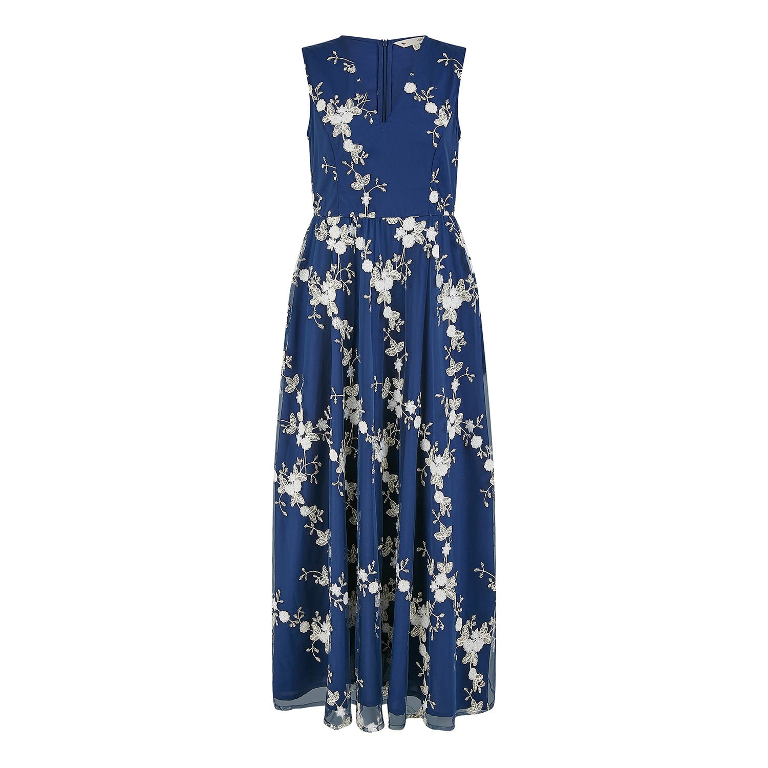 Yumi Women's Blue  Navy Mesh Embroidered Maxi Dress
