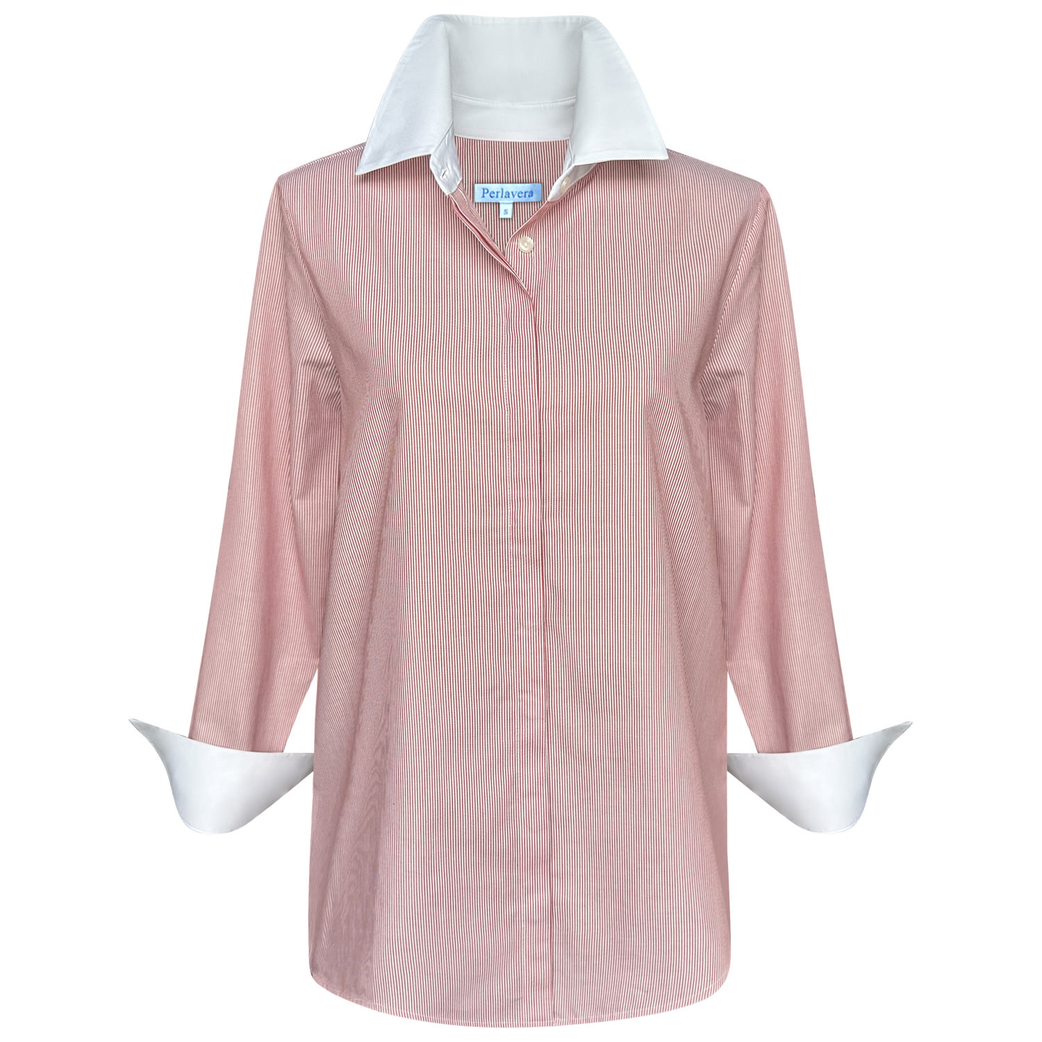 Perlavera Women's White / Red Joni Red Stripe-white Cotton Sleeve Length Shirt In Red/white