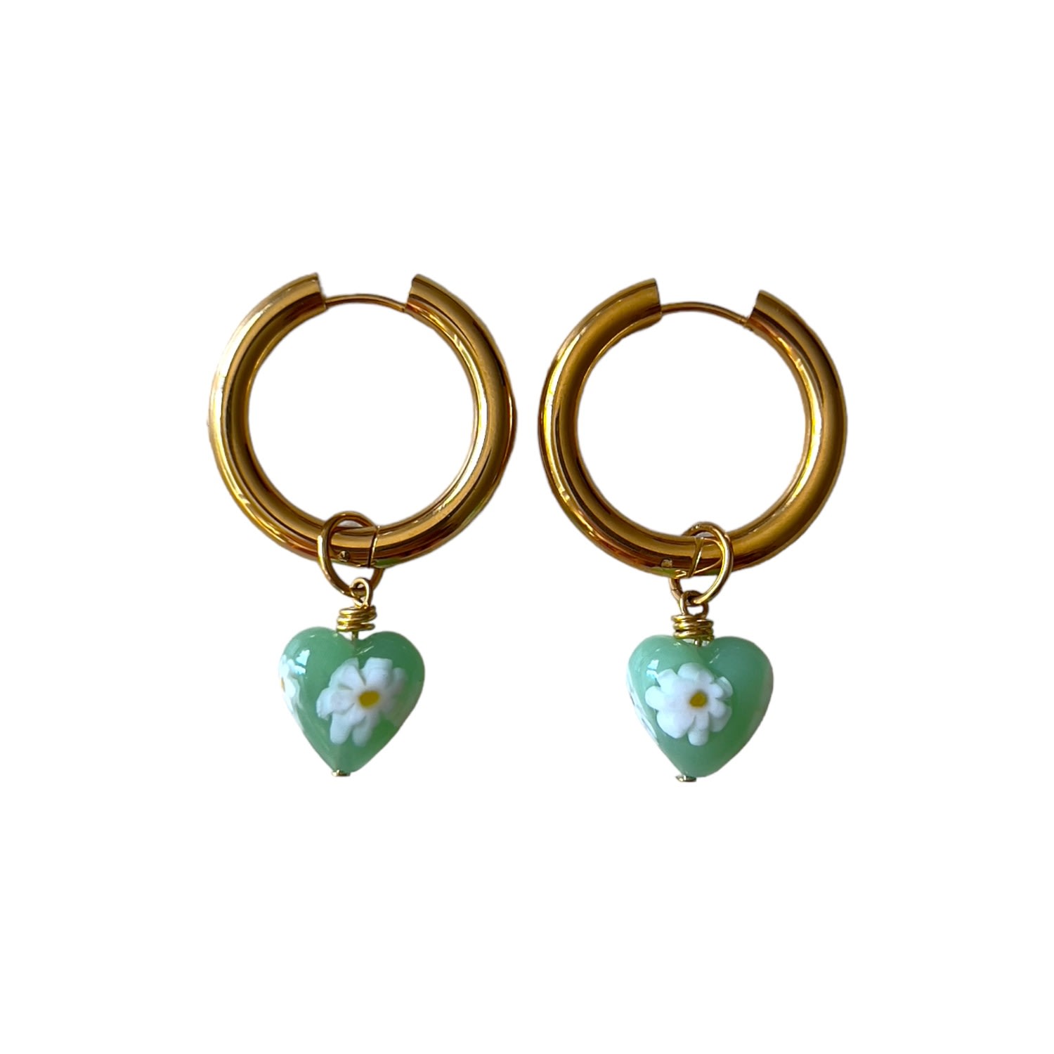 Women’s Gold / Green Rosie Glass Heart Earrings - Jade Green Sccollection