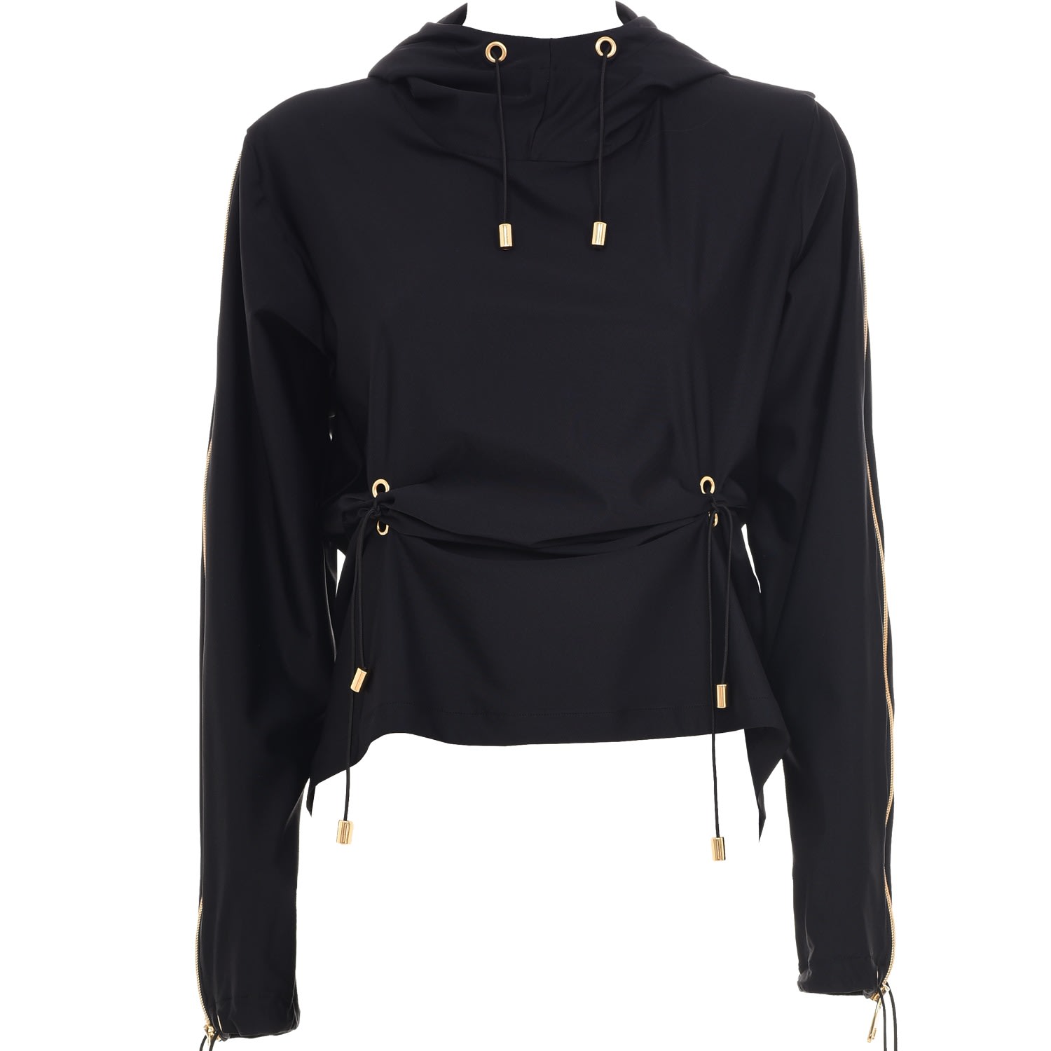 Antoninias Women's Sheek Hoodie With String & Zip Details On Sleeves In Black