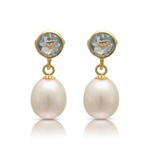 Pearls Of The Orient Online Women's White / Blue Clara Blue Topaz & Cultured Freshwater Pearls Drop Earrings In Multi