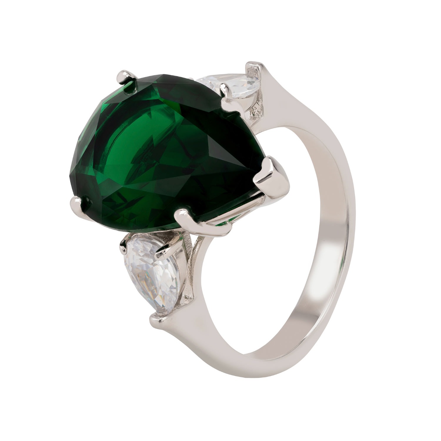 Women’s Green / Silver / White Rania Teardrop Gemstone Ring Silver Emerald Latelita