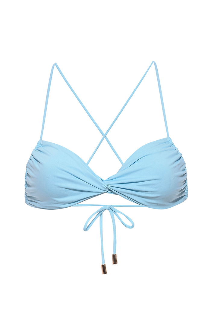 Ruched Twist Front Bandeau Bikini Top in Fairy Floss