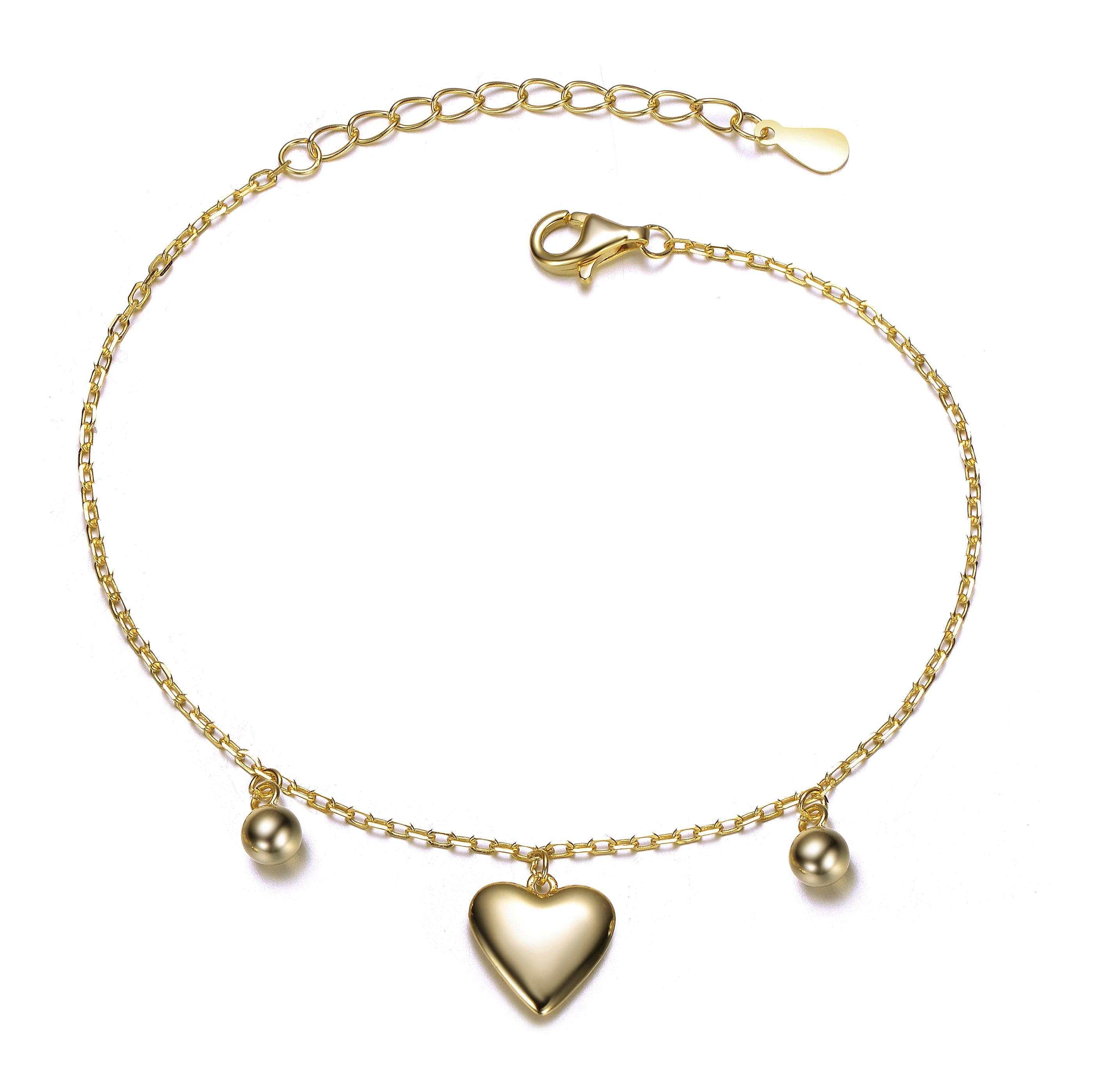 Genevive Jewelry Women's Yellow Gold Plated Heart & Bead Charm Bracelet In Gold