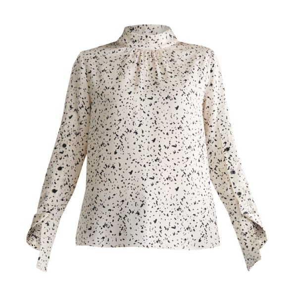 Paisie Ink Print Blouse With Sleeve Detail In Ivory & Black