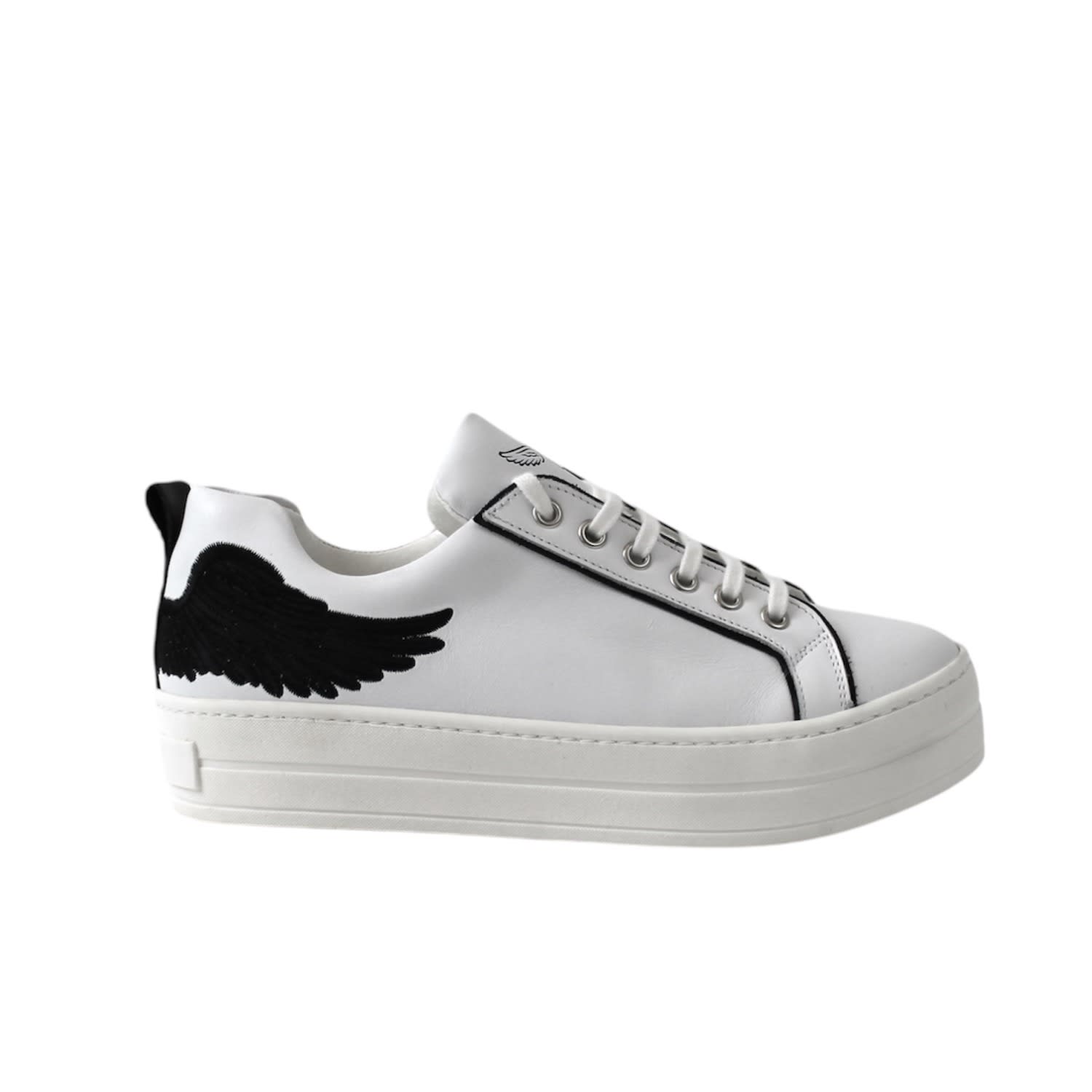 Women&rsquo;s Black / White Angels Sneak -Flatform Trainer In White With Black Wing | 7 Uk | Marte