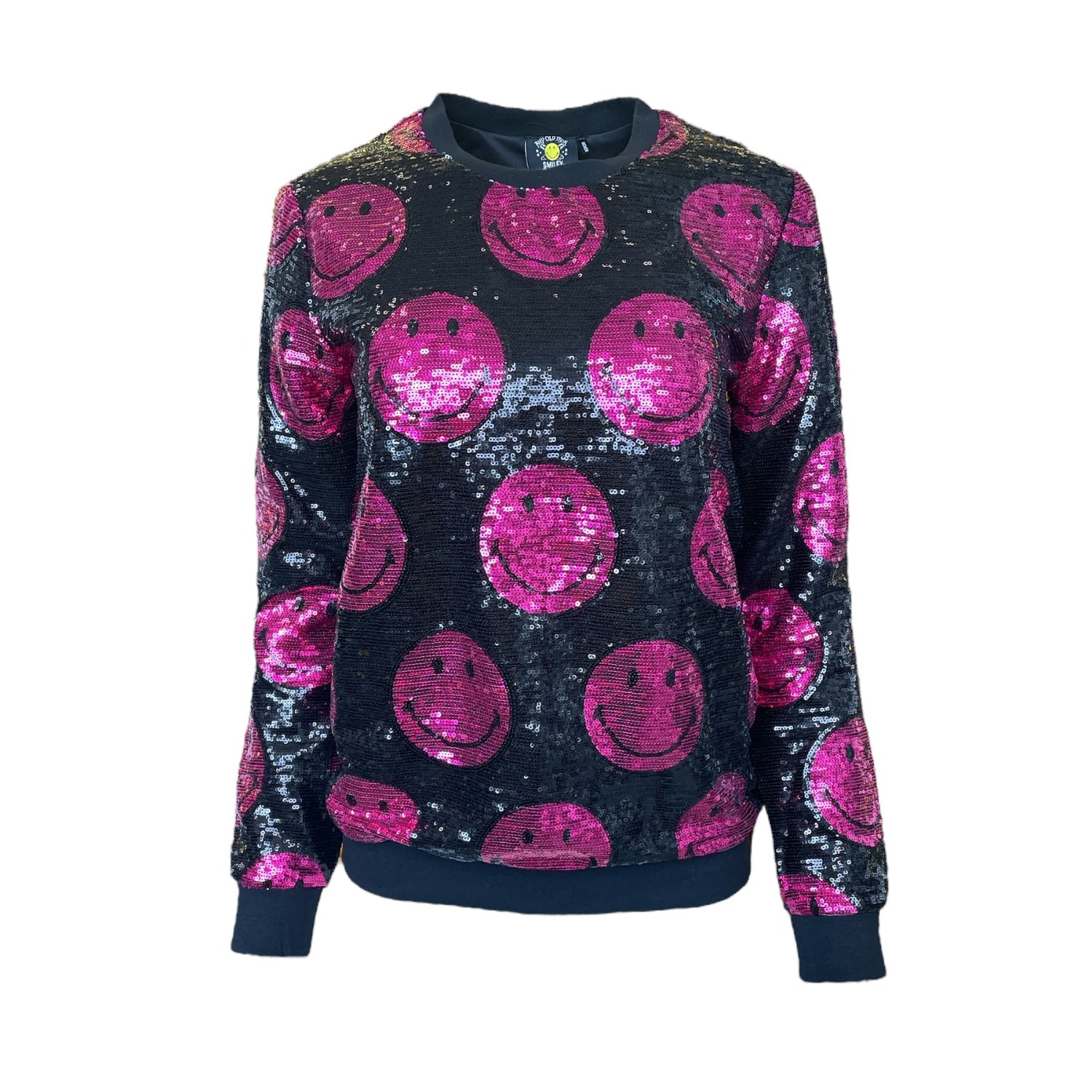 Any Old Iron Women's Black / Pink / Purple Pink Smiley Sequin Sweatshirt In Black/pink/purple