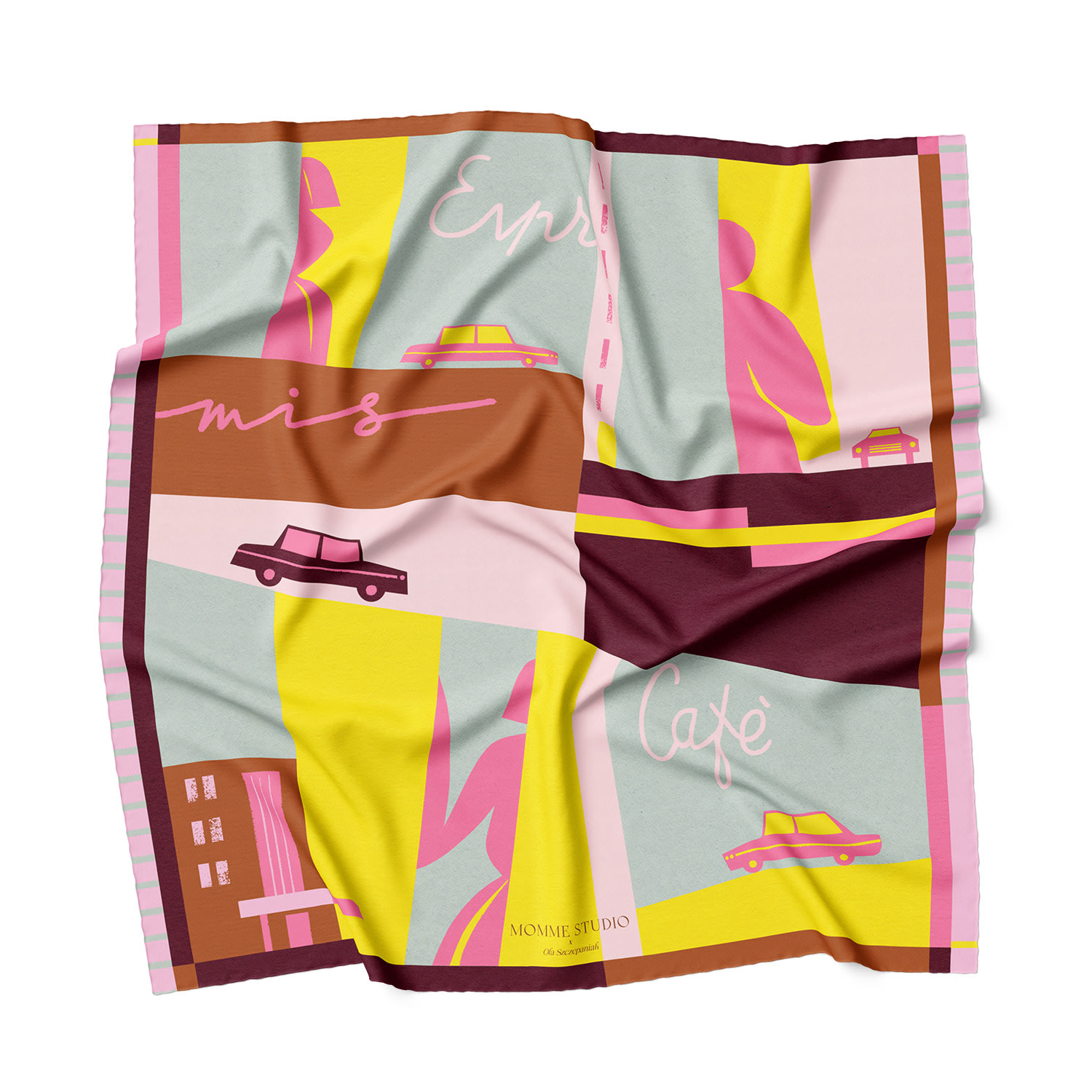 Momme Studio Women's Evening - Pink Beach Silk Scarf In Blue/brown/pink/yellow