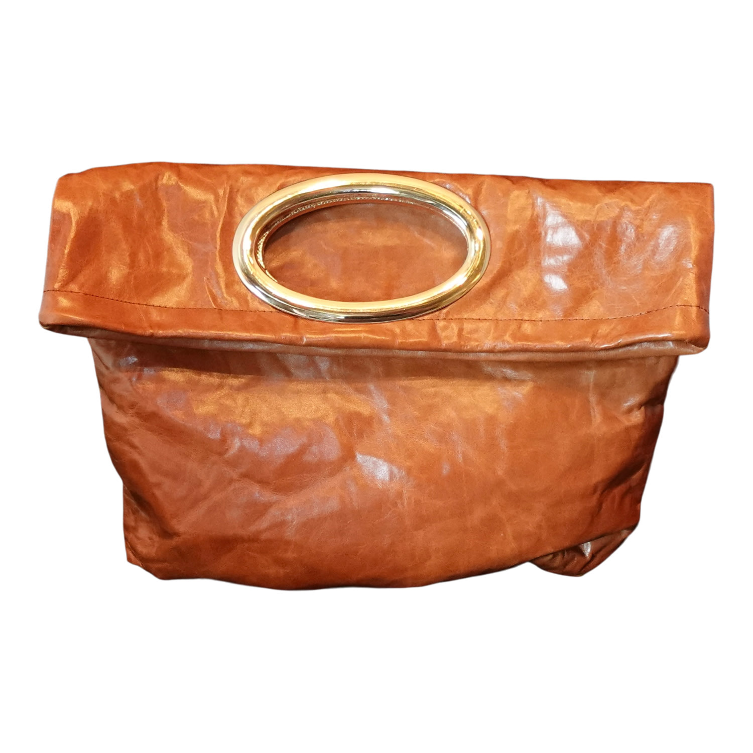 Romer Millinery Women's Brown / Gold Morphy Moldable Clutch Bag Leather With Gold Handle In Multi