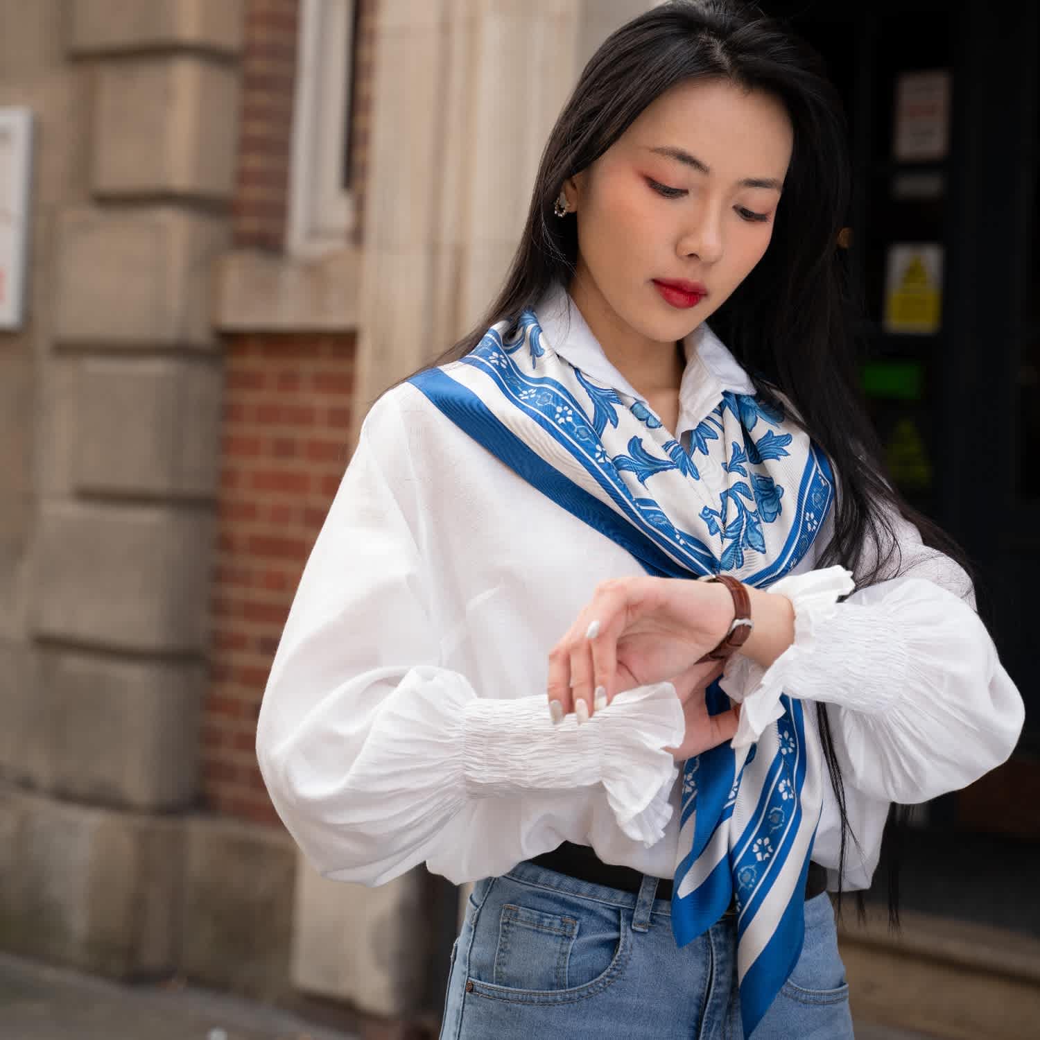 Blue Chinoiserie Twill Silk Scarf – Mulberry Silk | Silk and 