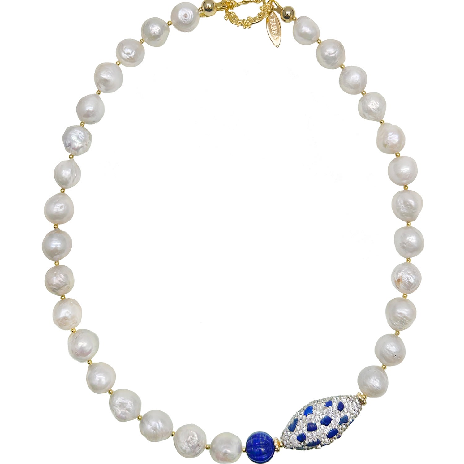 Women’s Blue Gorgeous Freshwater Pearls With Lapis Rhinestone Statement Necklace Farra