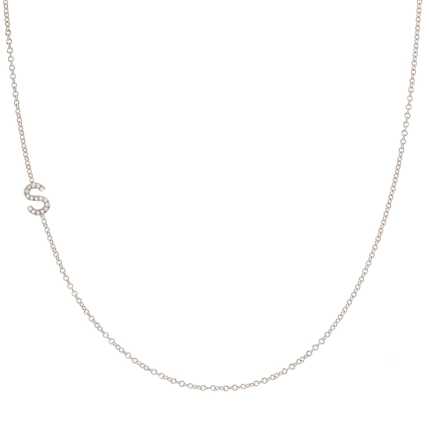 Maya Brenner Women's 14k Gold Asymmetrical Pavé Letter Necklace - White Gold - 18" In Metallic