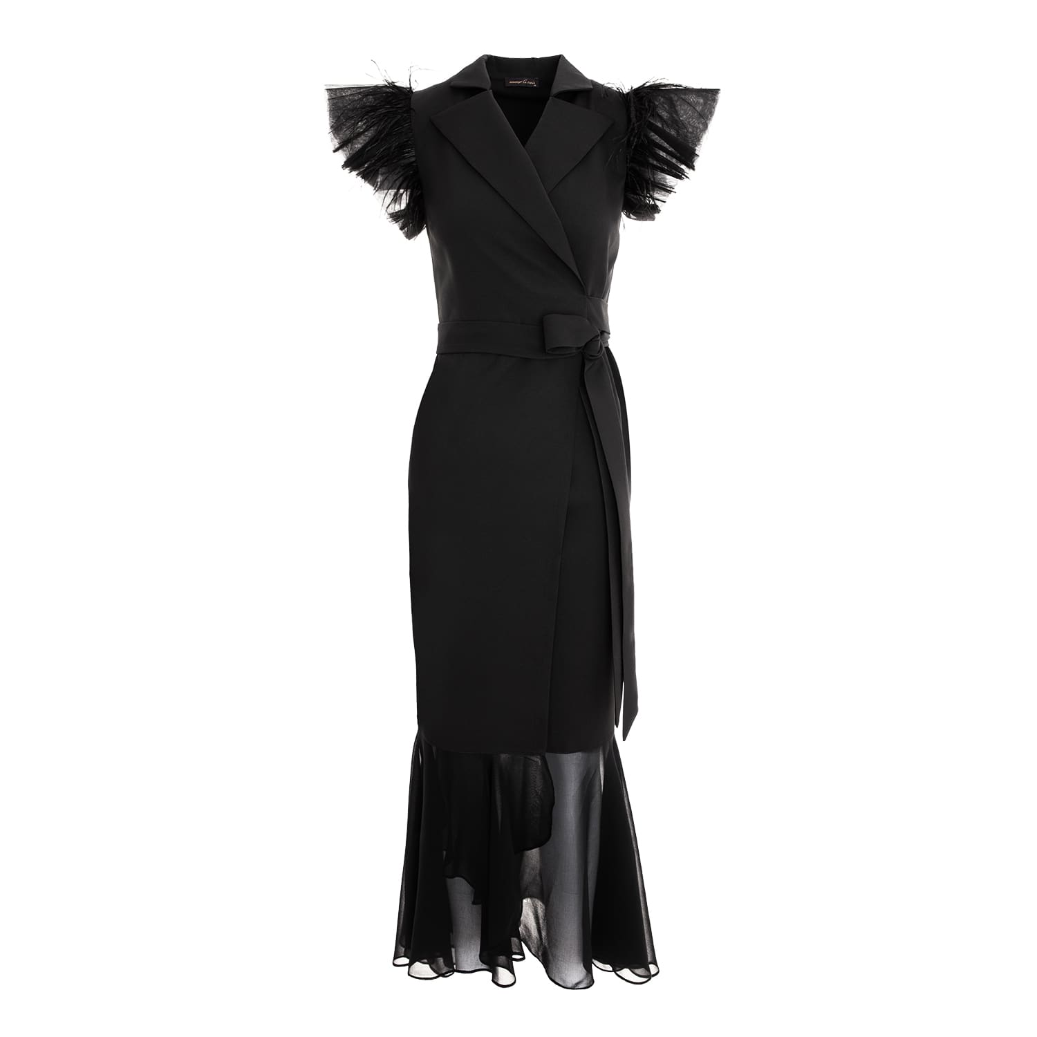 Long Black Blazer Wrap Dress With Tulle And Soft Veil | concept A