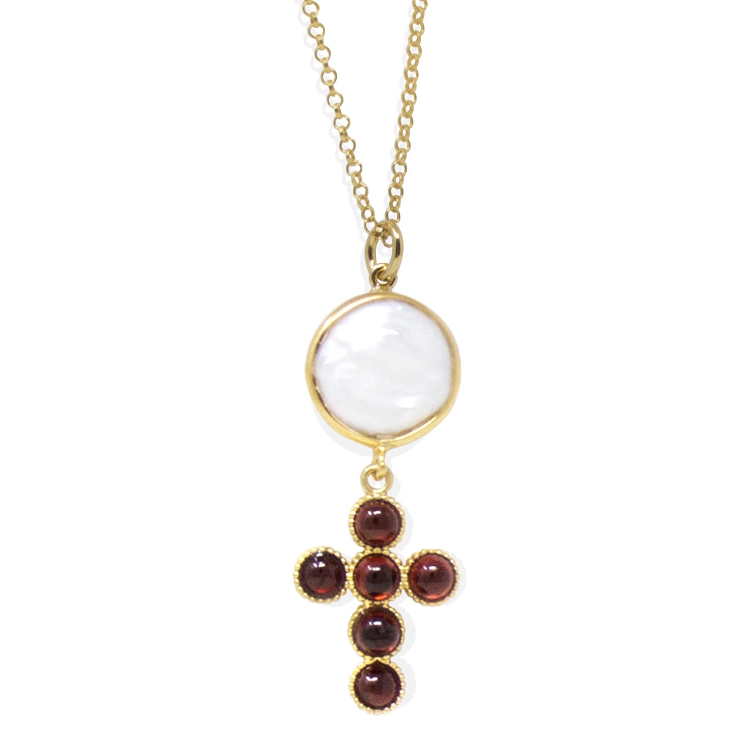 Vintouch Italy Women's Red Hope Gold-plated Garnet Cross Necklace
