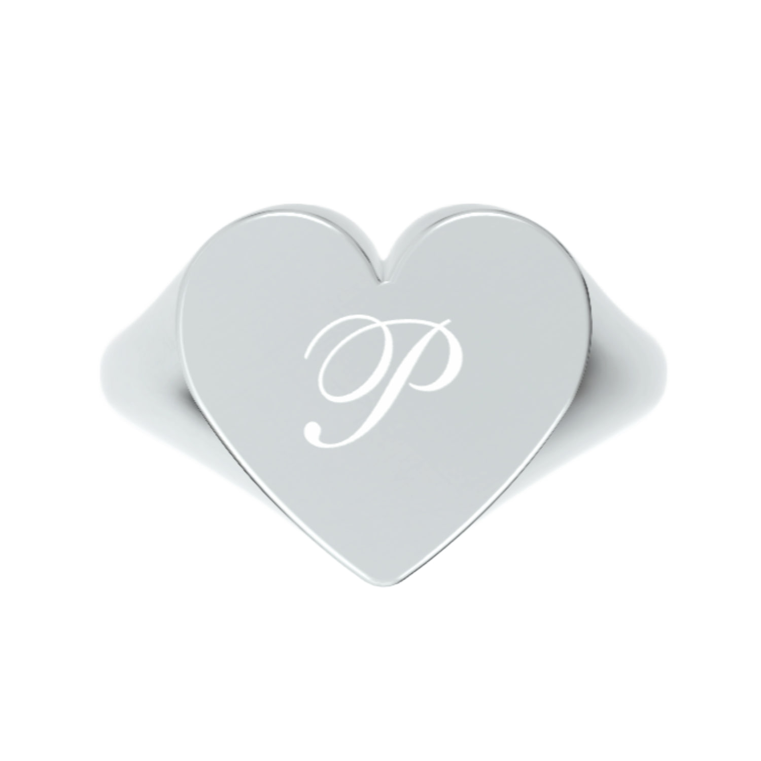 Unaloe Women's Custom Heart Shaped Chevalier Ring In Sterling Silver With -p- Initial