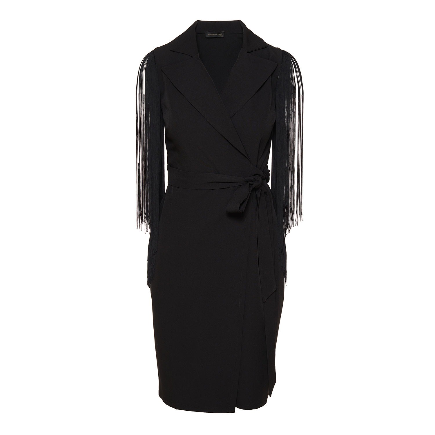 Women's Black Wrap Blazer Dress With Fringed Sleeves | Extra Small | Concept a Trois