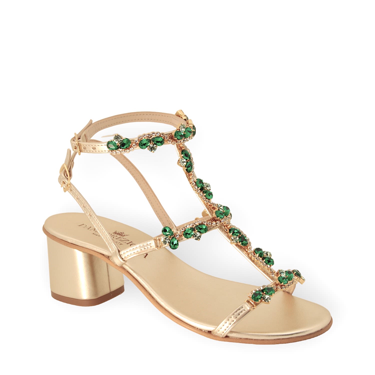 Women&rsquo;s Gold / Green Irina Sandal With Emerald Green Crystal Drops | 7 Uk | Damapreziosa