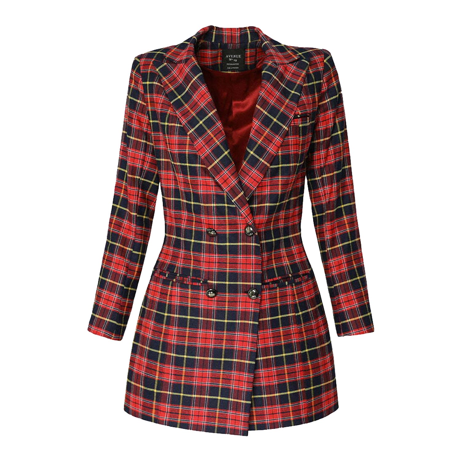 Women’s Red Double Breasted Checked Wool Blazer Extra Large Avenue no.29