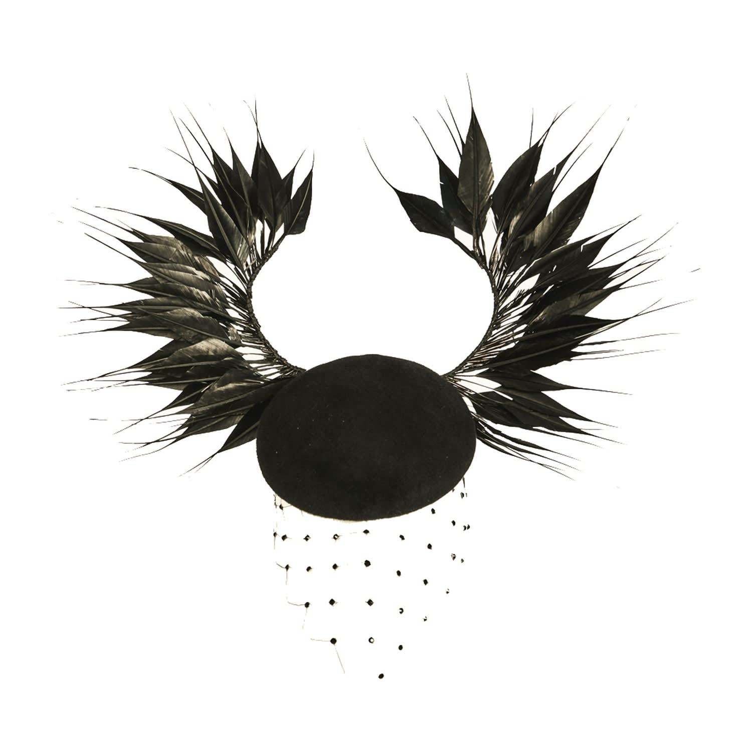 Women's Fierce Grace | Black Velour Felt Percher With Spiky Feather Wings & Crystal Veil | One Size | Victoria Grant