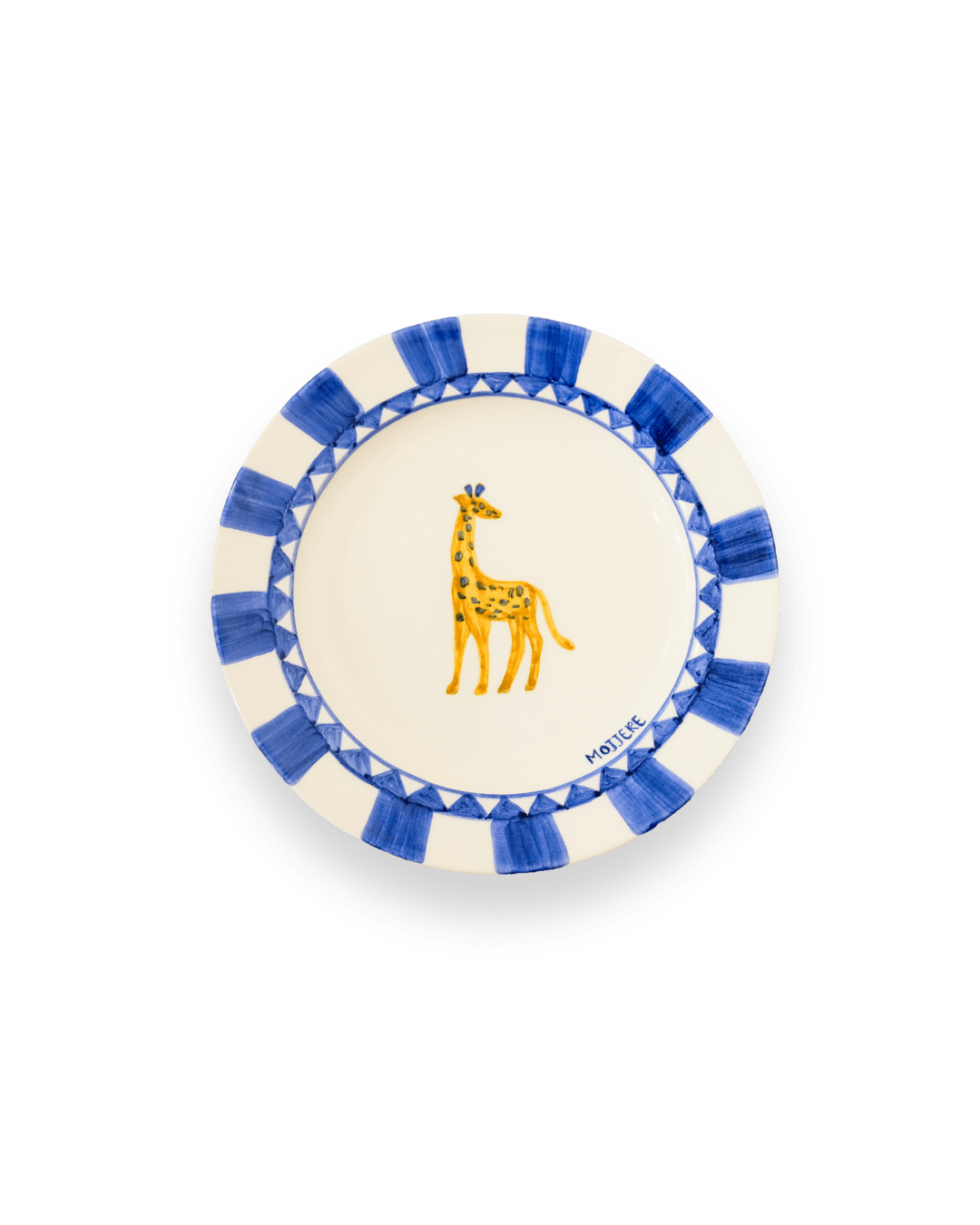 Mojjere Faience Dessert Plate - Animal Design Indigo Blue Royal Animals - Giraffe