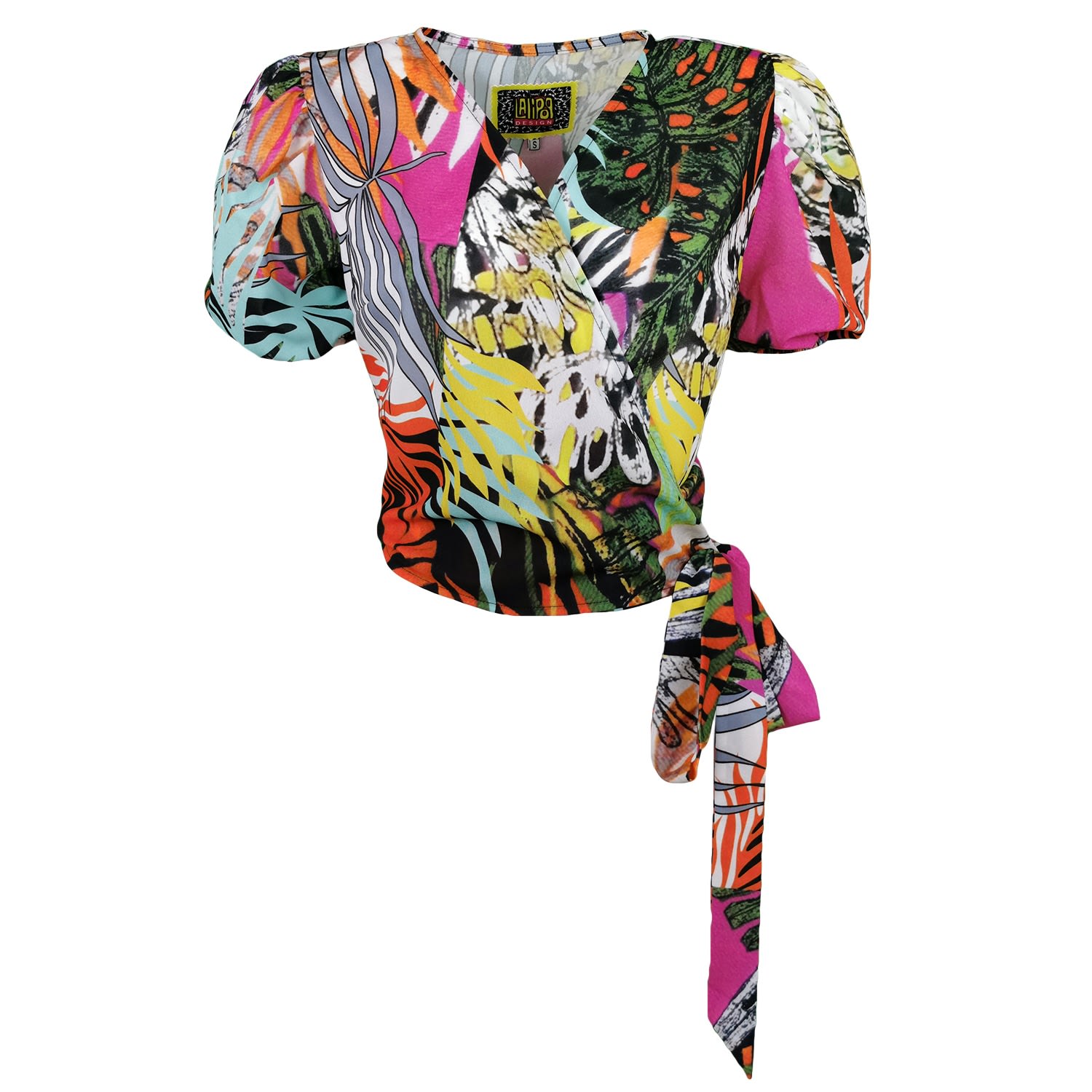Lalipop Design Women's Double-breasted Blouse With Abstract Floral-print