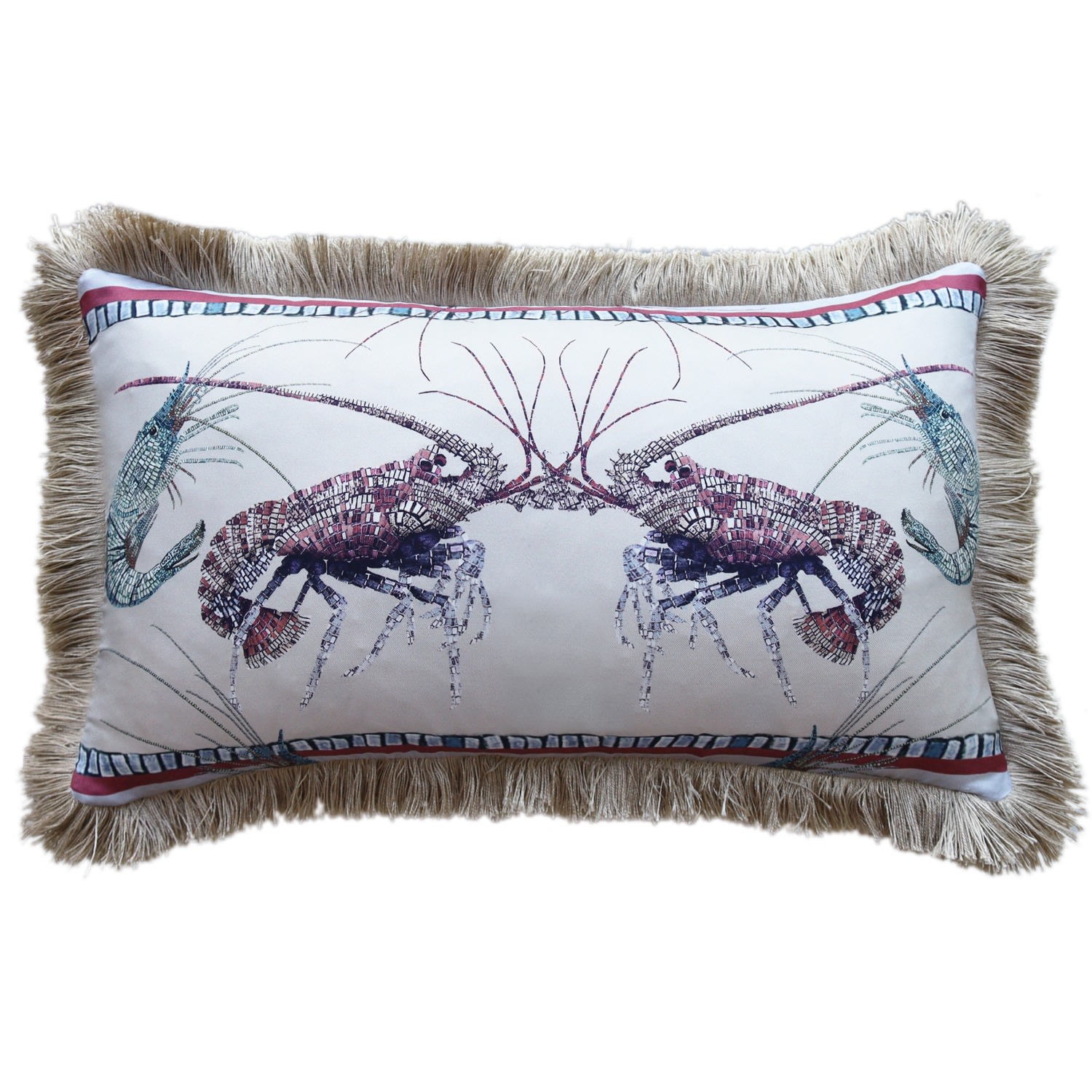 Neutrals / Gold Lobster And Prawn Mosaic Silk Cushion - Beige Cassandra Hone