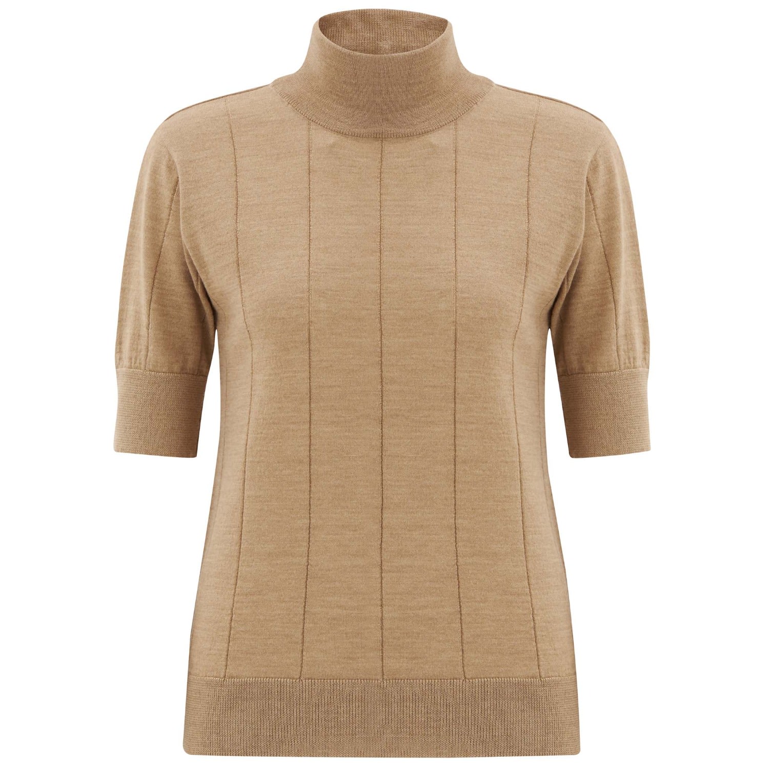 Peraluna Women's Brown Betty High Neck Short Sleeve Knitwear Fine Blouse - Camel Melange In Brown