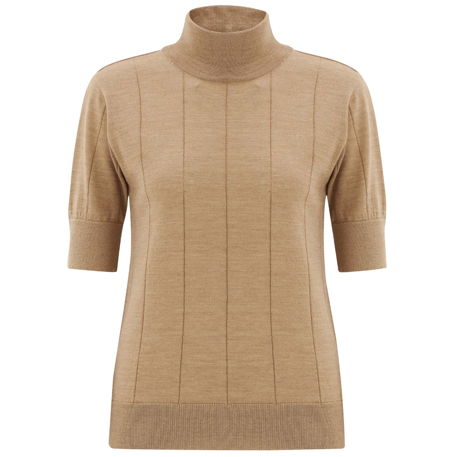 Women’s Brown High Neck Short Sleeve Knitwear Fine Blouse - Camel Melange Small Peraluna