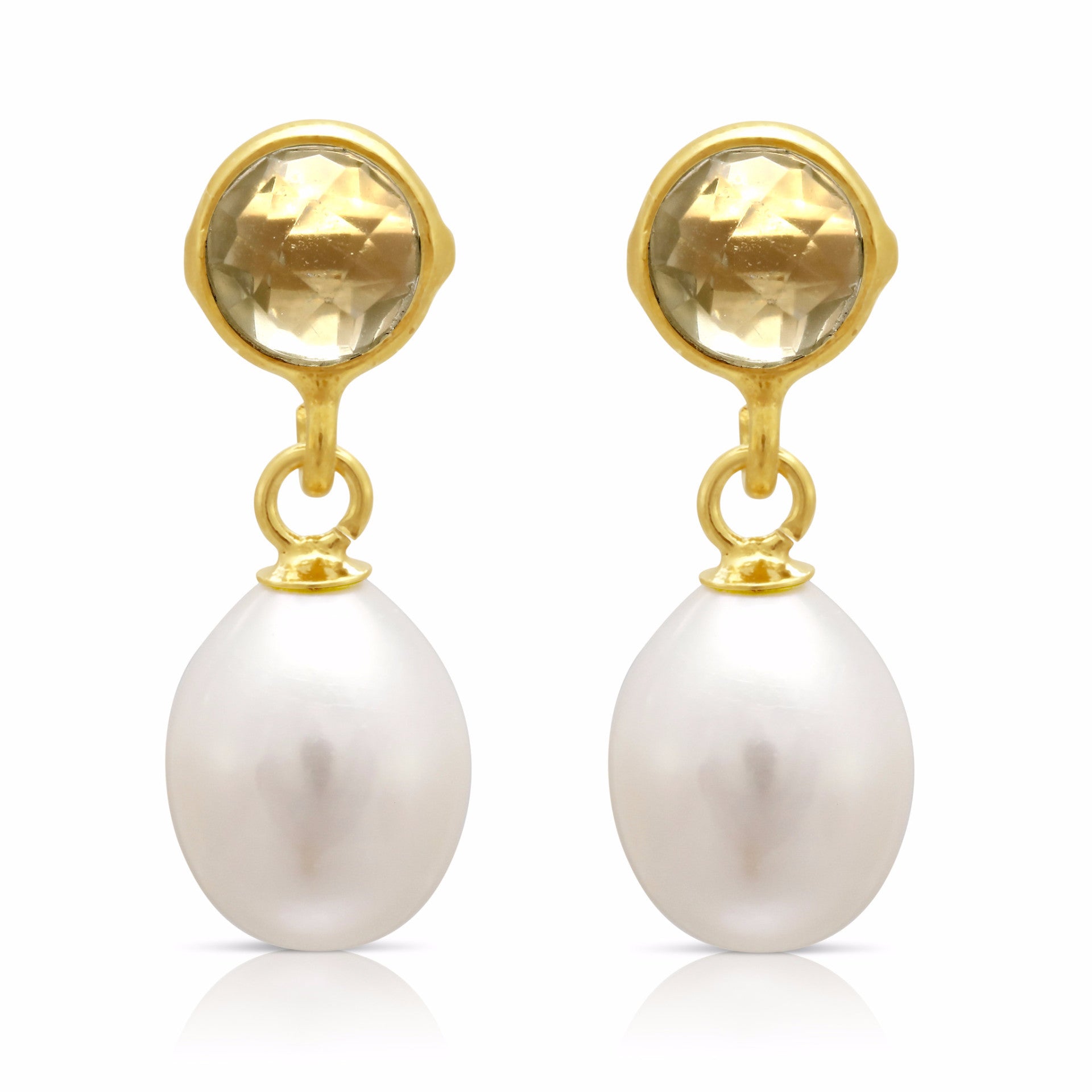 Pearls Of The Orient Online Women's White / Orange Clara Lemon Topaz & Cultured Freshwater Pearl Drop Earrings In Multi