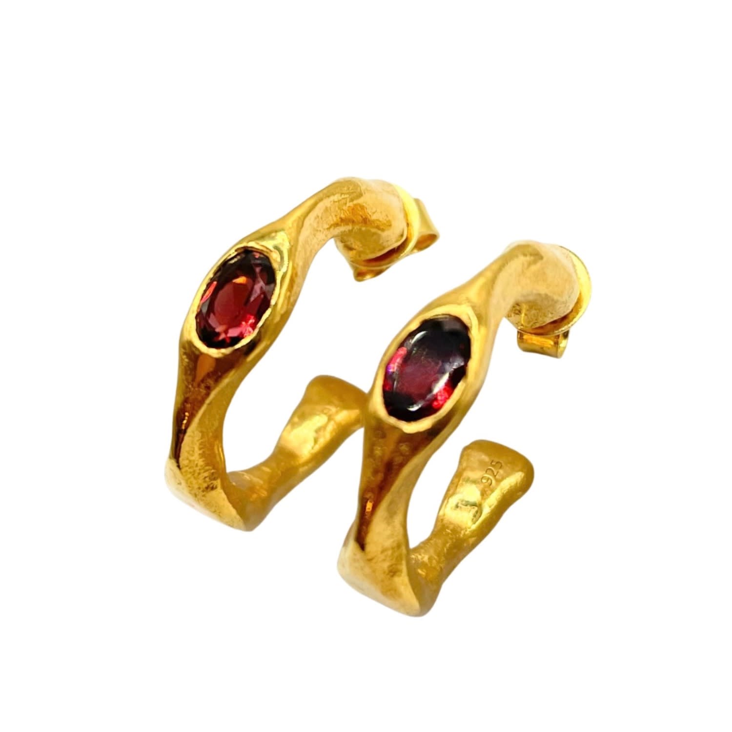 Amy Delson Jewelry Women's Gold / Red Harlow - Garnet Gold Hoop Earrings