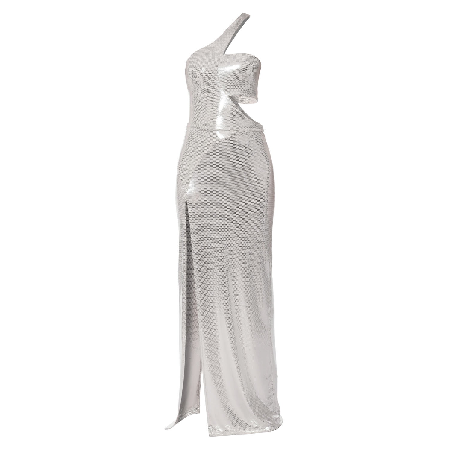Aggi Women's Silver Sheyla Sliver Glow Asymmetric Maxi Dress In Metallic