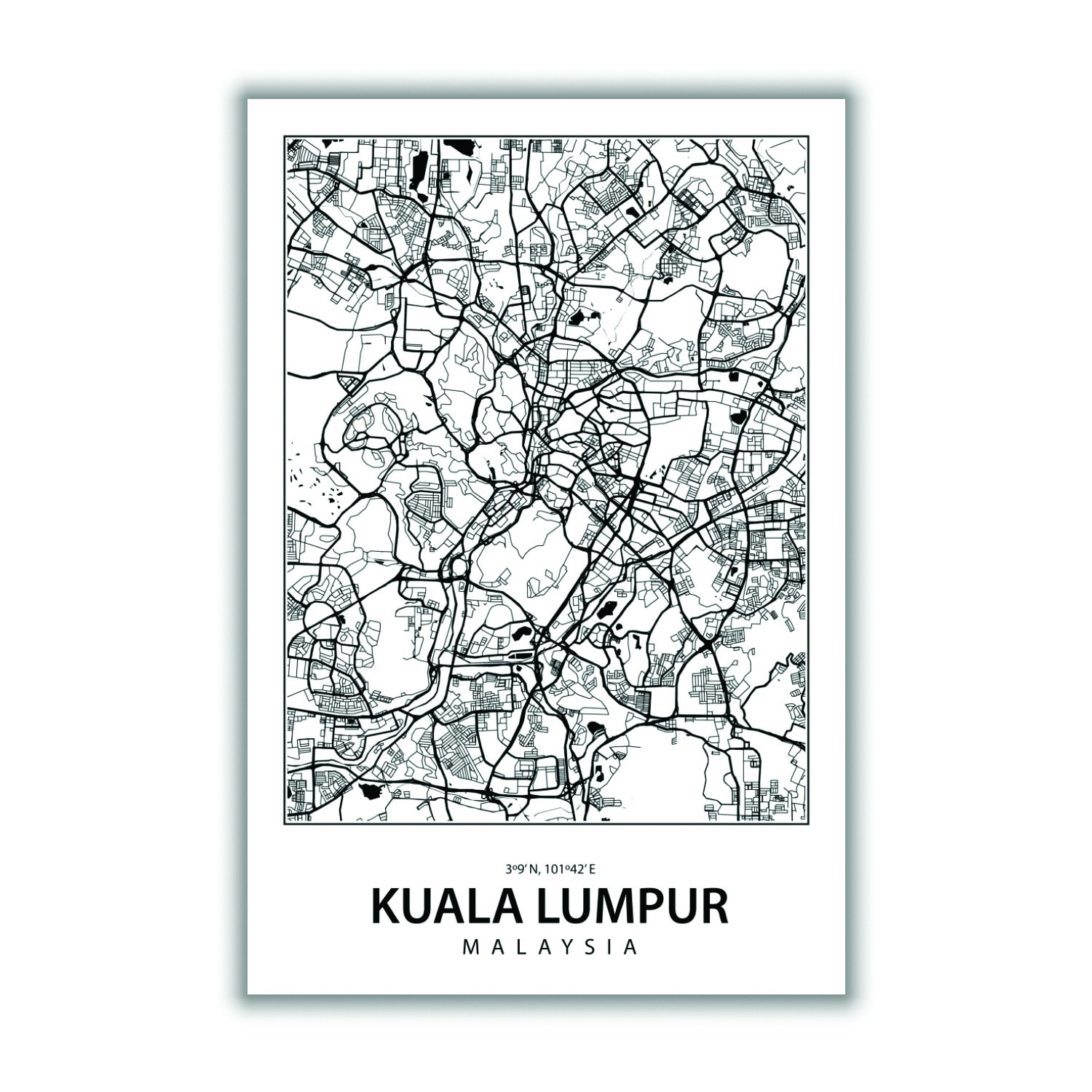 Black Map Of Kuala Lumpur Large Stanley Print House