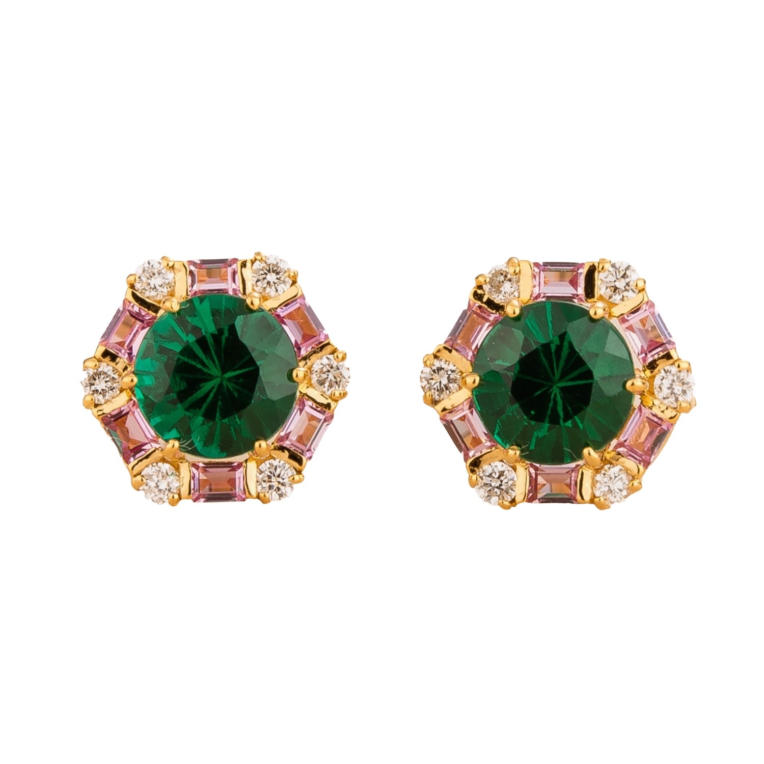 Juvetti Women's Pink / Green Melba Gold Earrings Emerald, Pink Sapphire & Diamond In Multi