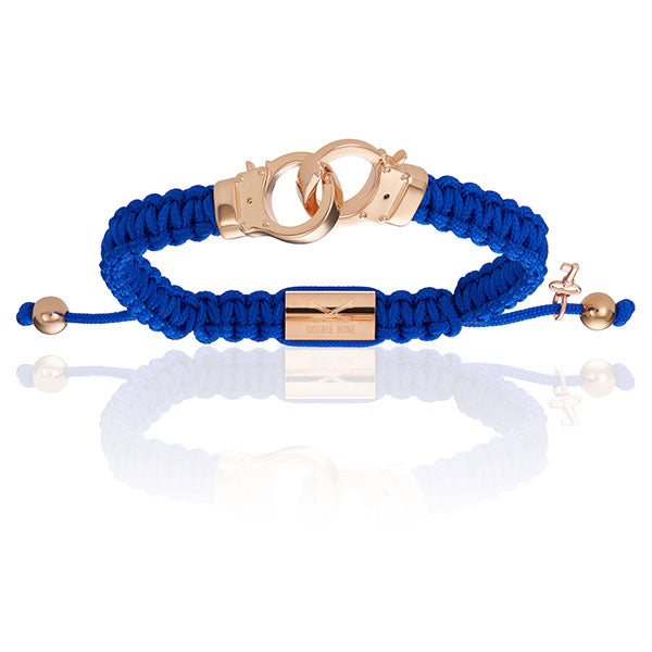 Men’s Pink Gold Hand-Cuff With Blue Polyester Bracelet Unisex Double Bone Bracelets
