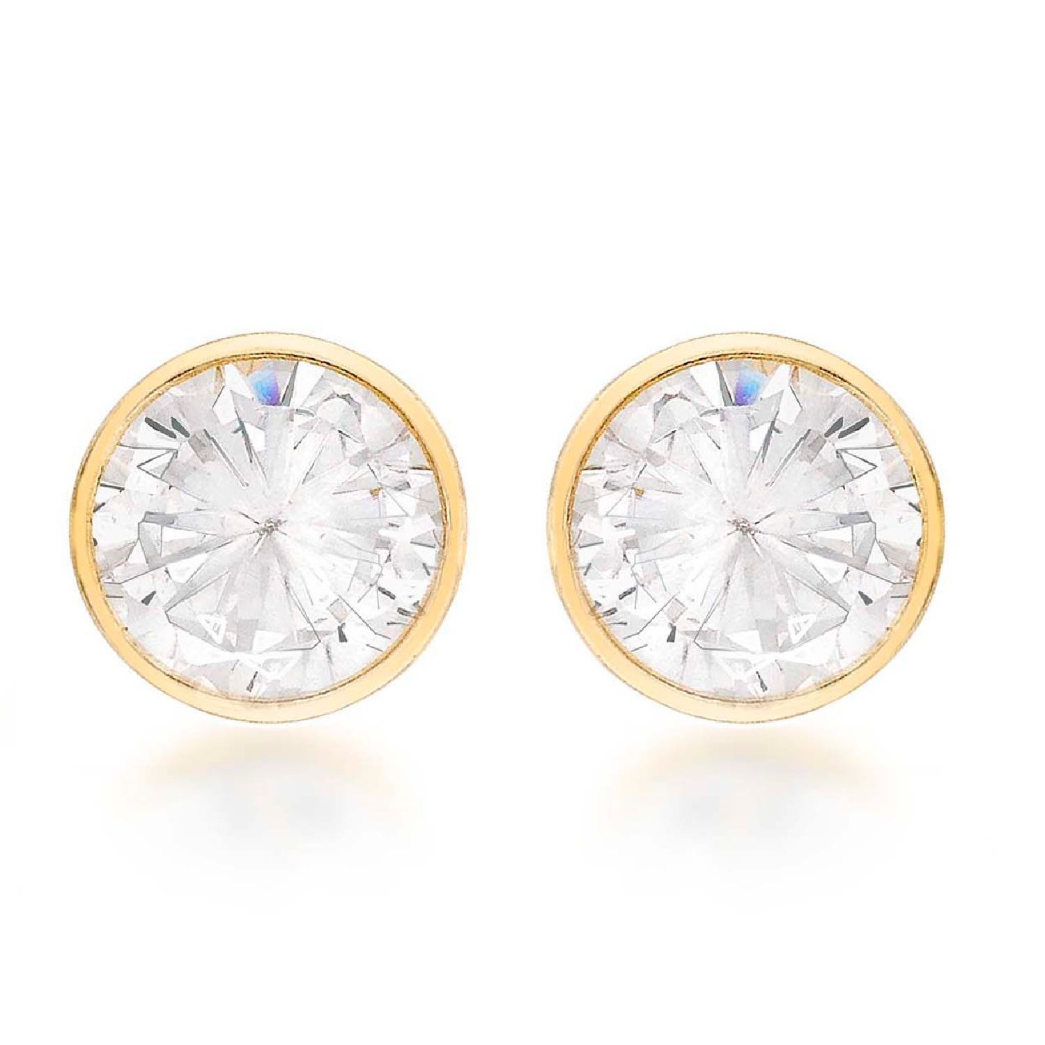 Posh Totty Designs Women's 9ct Yellow Gold Stud Earrings With Cubic Zirconia In White
