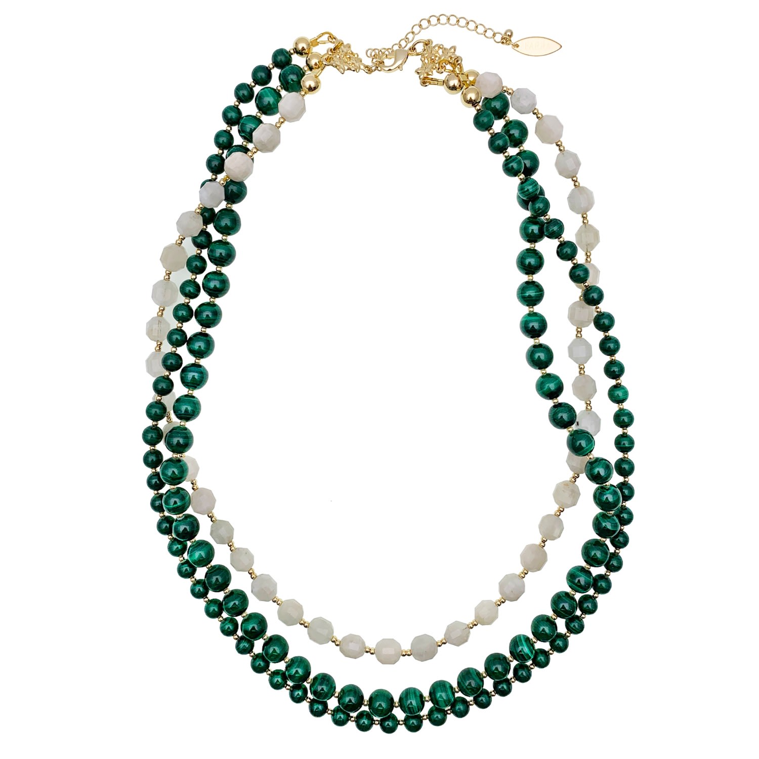 Farra Women's Malachite With Moonstone Triple Strands Necklace