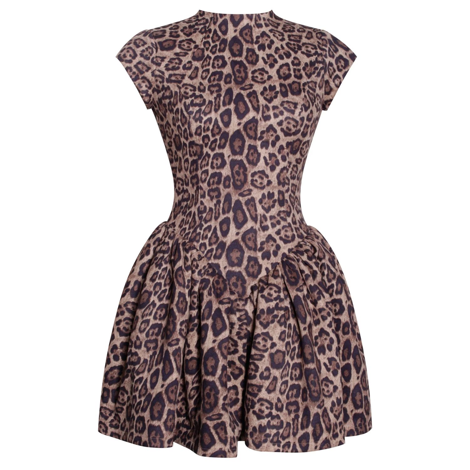 boat neck black mini dress Leopard Print Short Sleeve Swing Dress Leopard main image 1