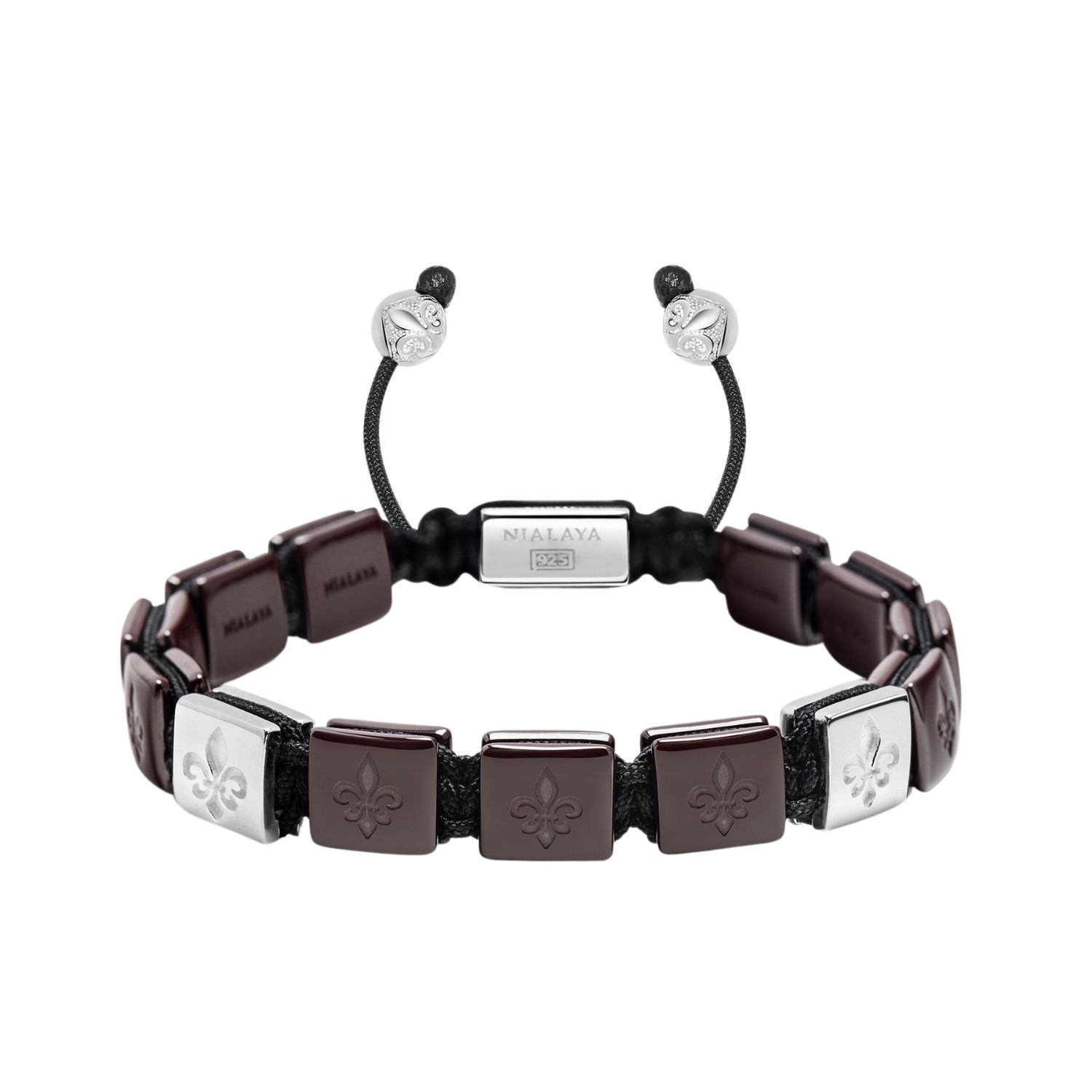 Nialaya Red / Silver Men's Ceramic Flatbead Bracelet In Dark Red And Sterling Silver