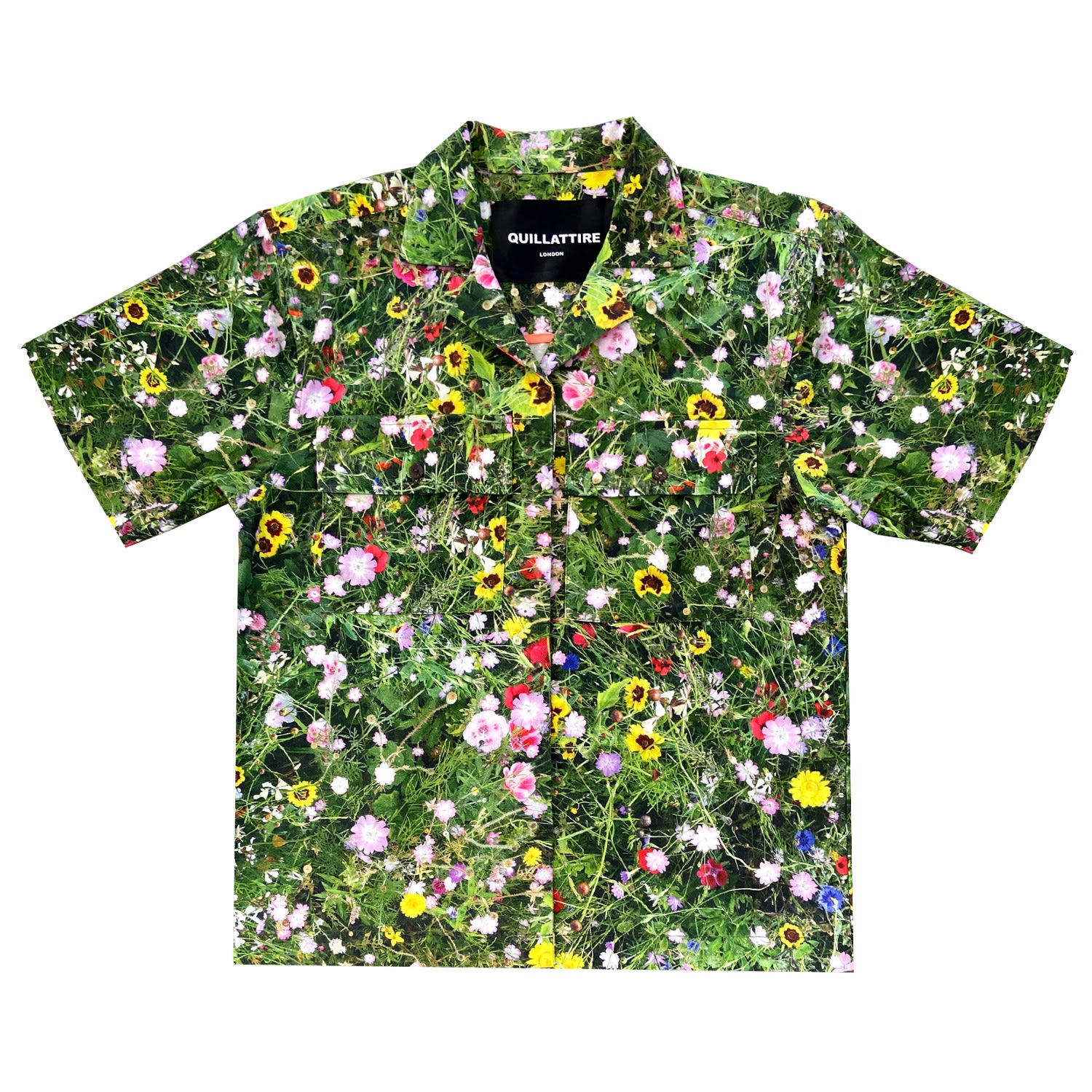 Quillattire Women's Green Meadow Floral Print Retro Shirt In Green
