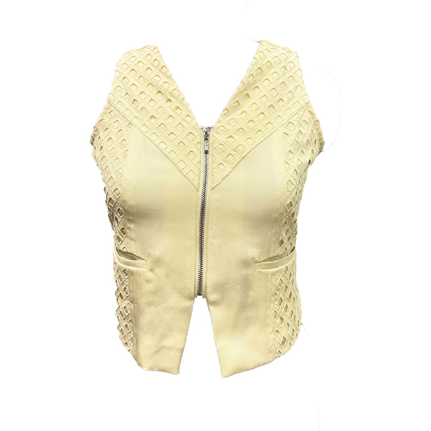 Style Junkiie Women's Neutrals Sea Salt Schiffli Faux Corset Waistcoat In Yellow