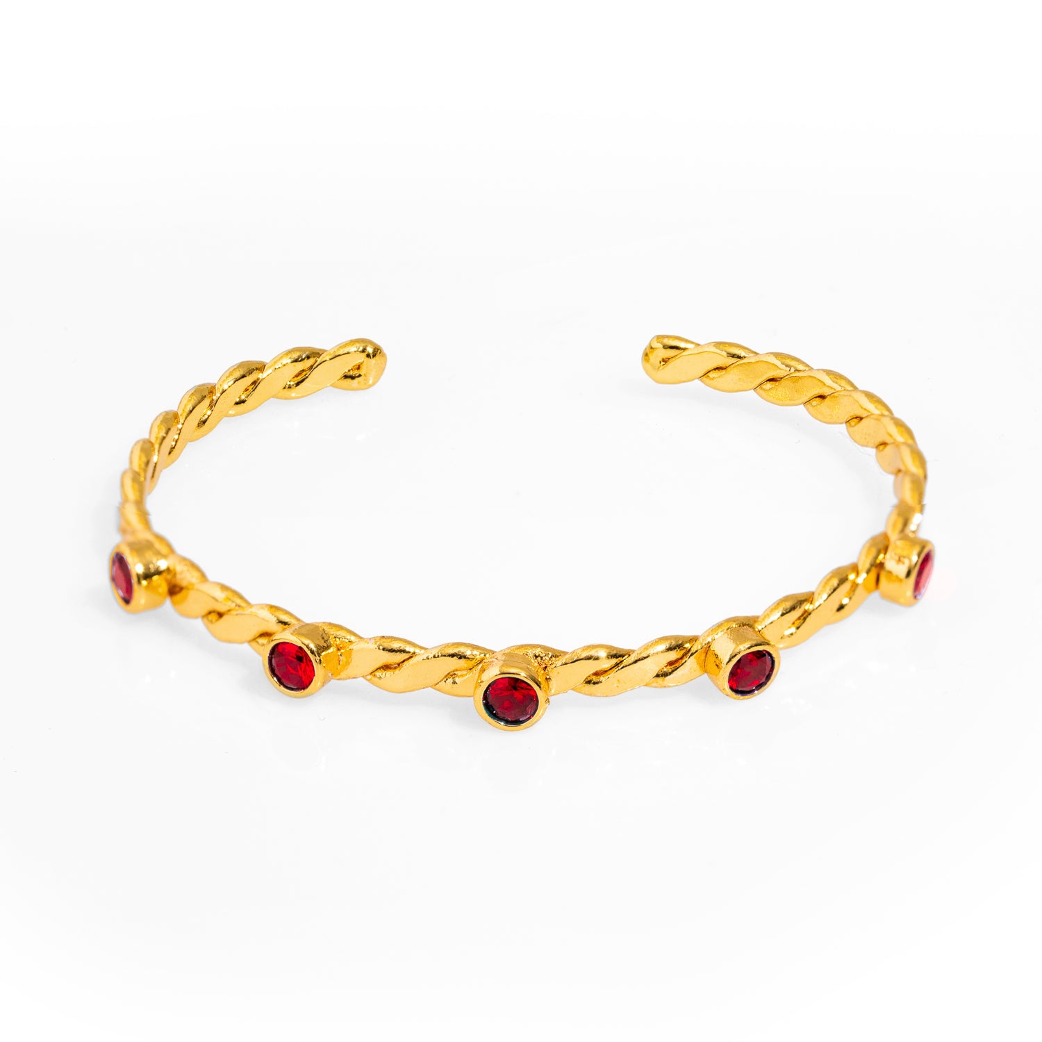 Ebru Jewelry Women's Gold / Red Twisted Ruby & Gold Dainty Cuff Bracelet - Ruby In Gold