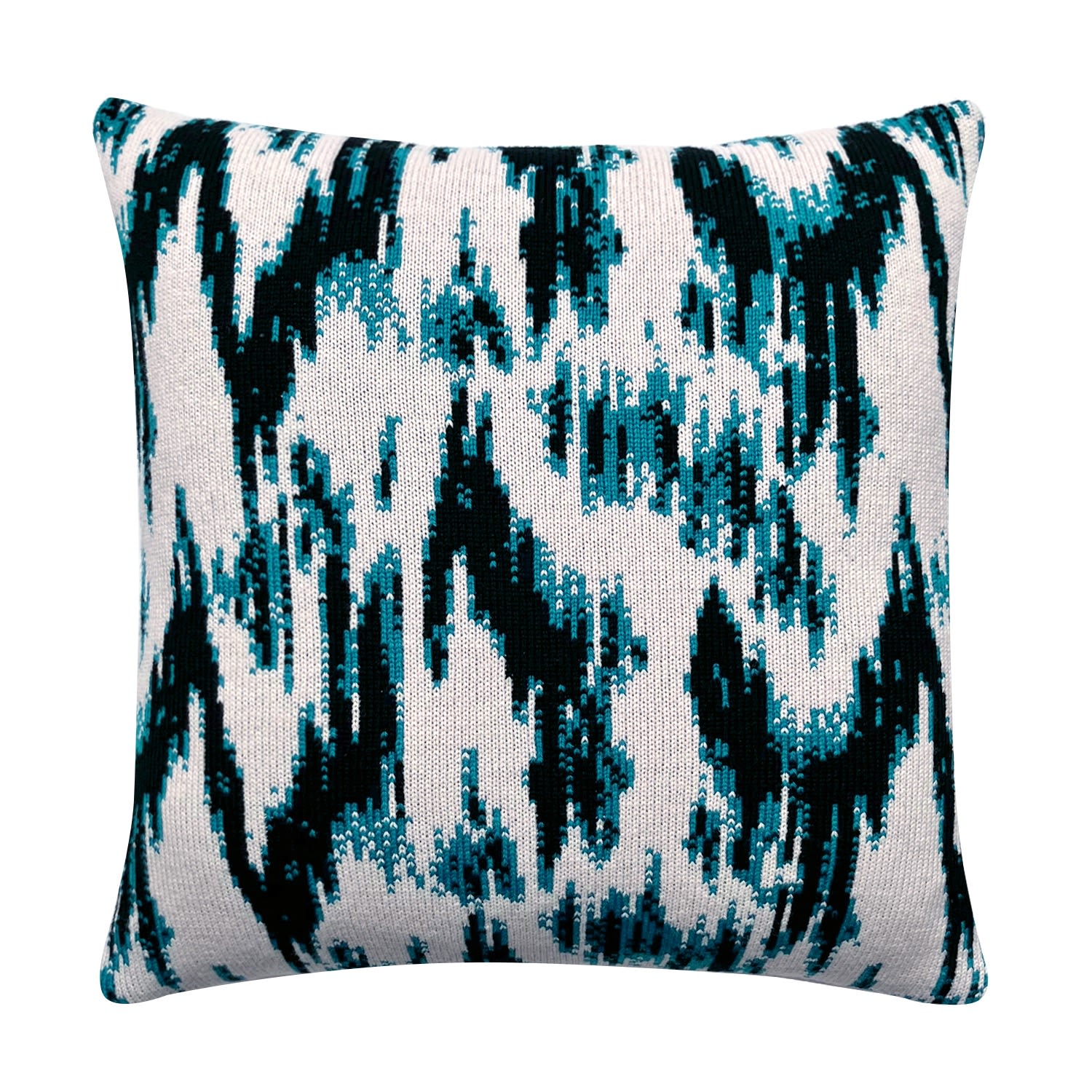 Blue Ikat Wool & Cashmere Knitted Cushion Turquoise Ingmarson