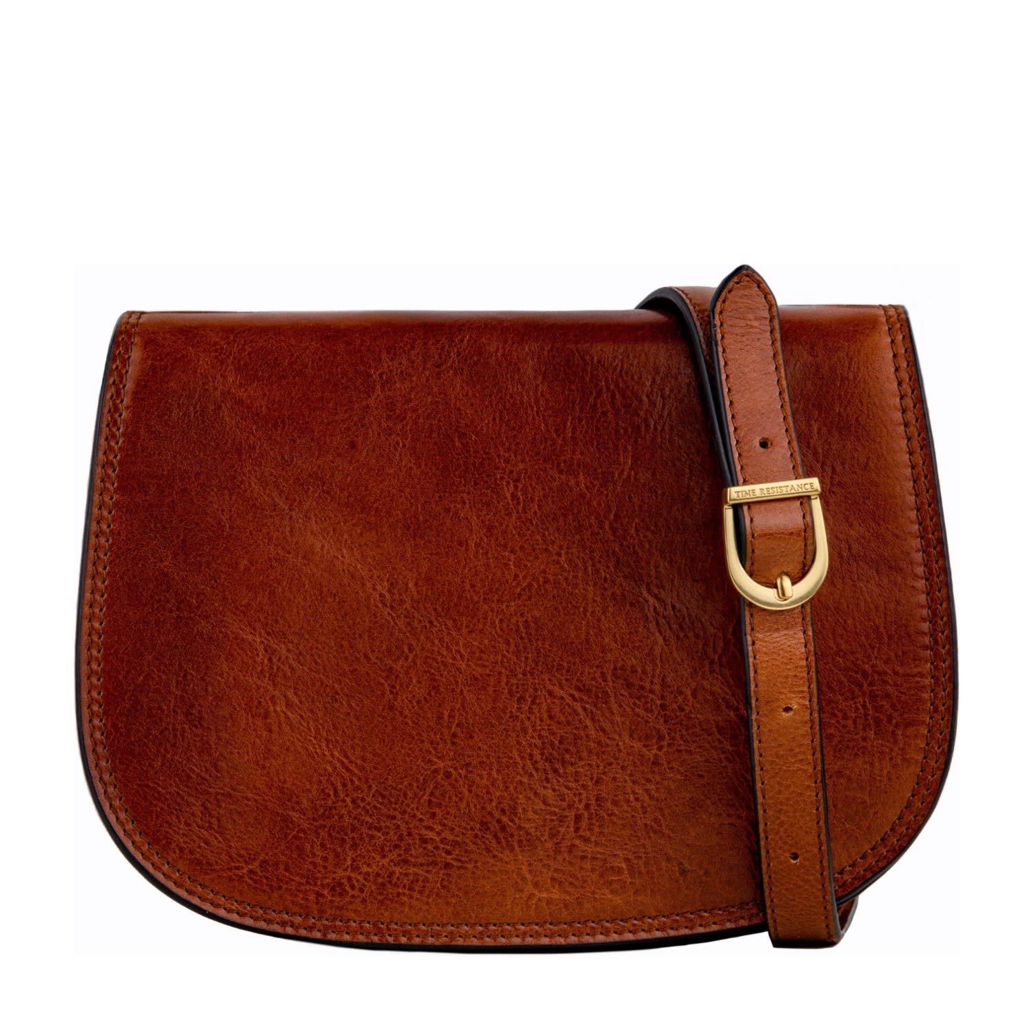 Time Resistance Cognac Brown Leather Saddle Bag For Women - Moonfleet In Brown
