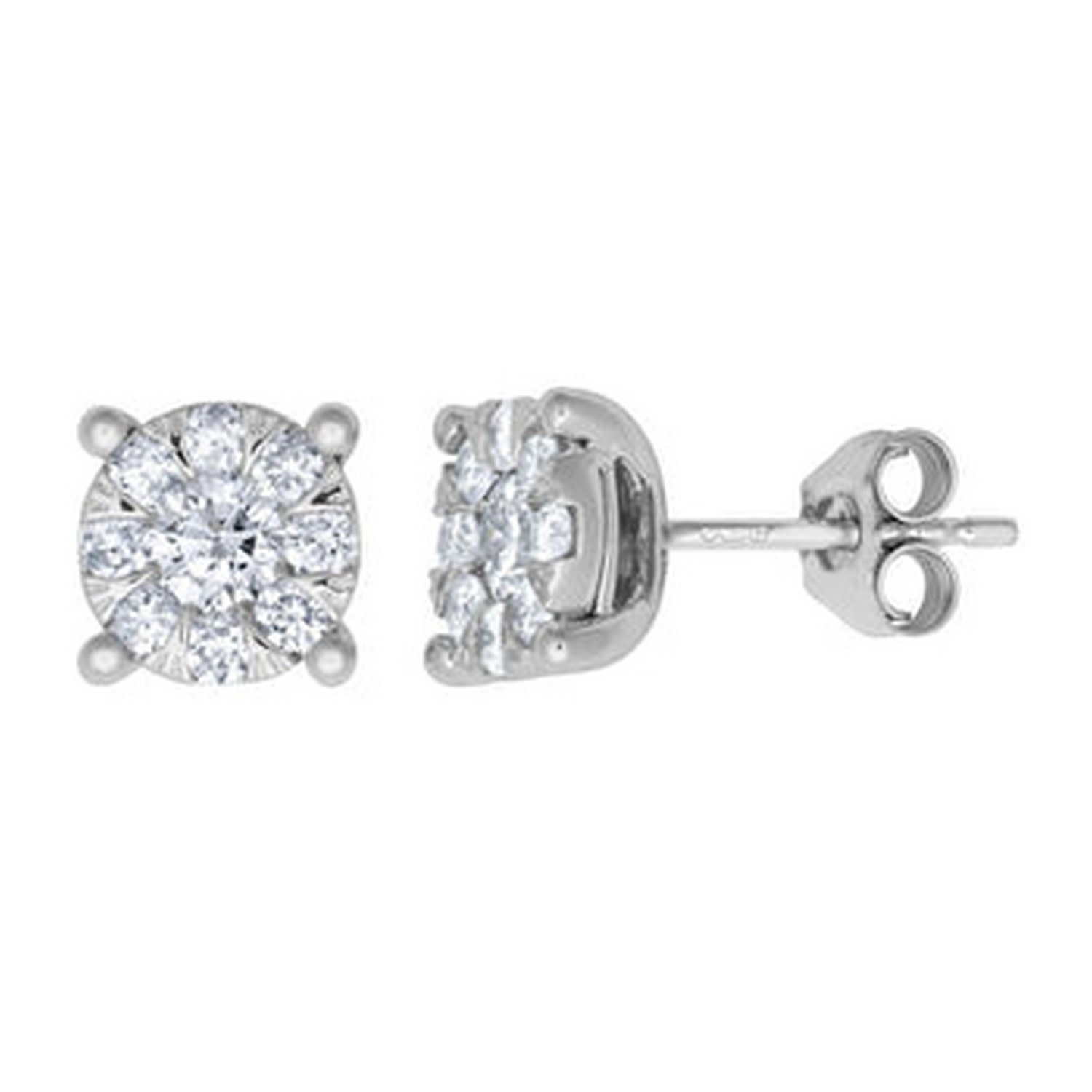 Cervin Blanc Women's White Diamond Round Halo Cluster Earrings In White