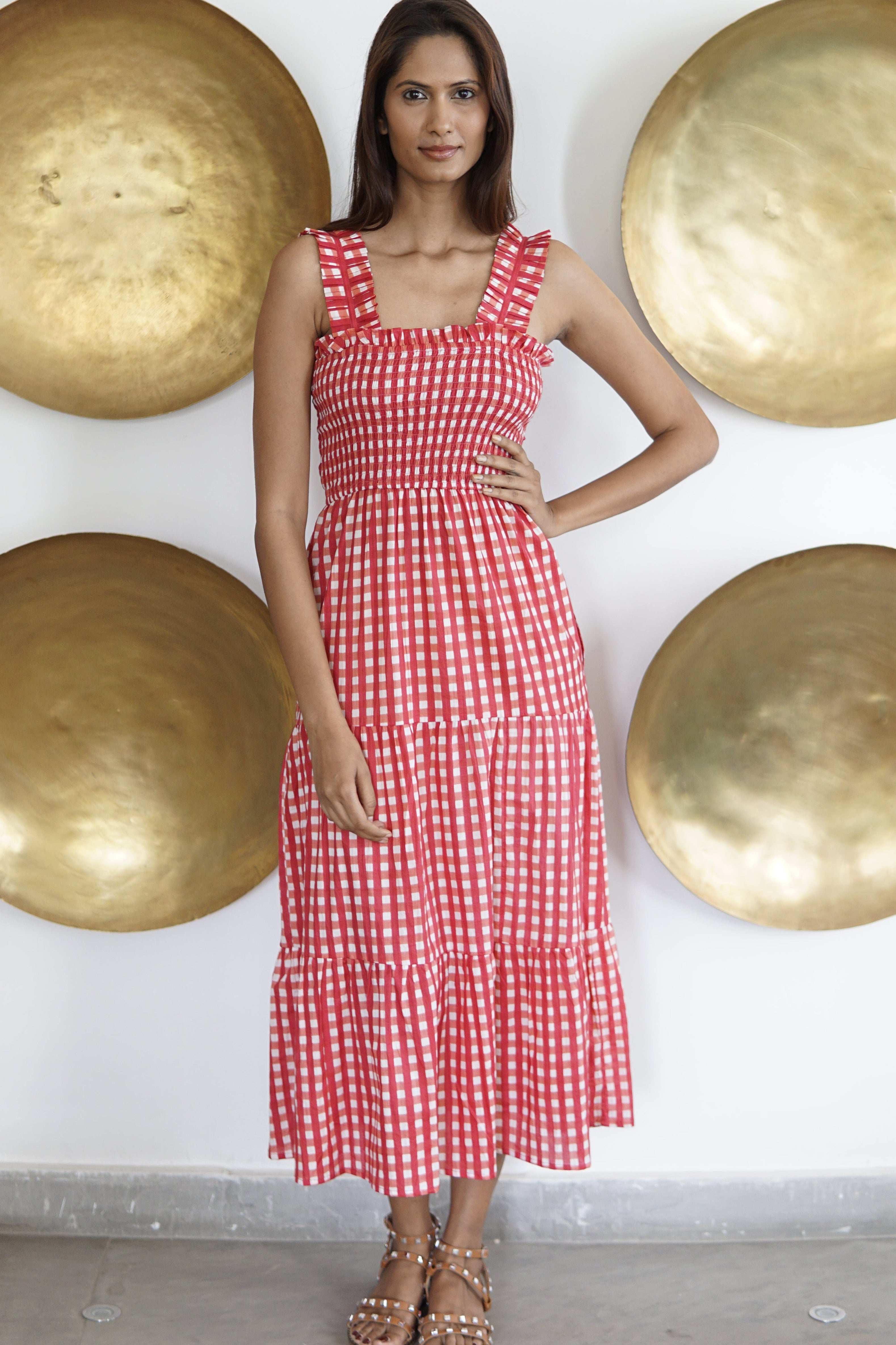Gingham Midi Dress With Pockets. Cotton Summer Midi Dress Rosa | La  Mandarine | Wolf & Badger