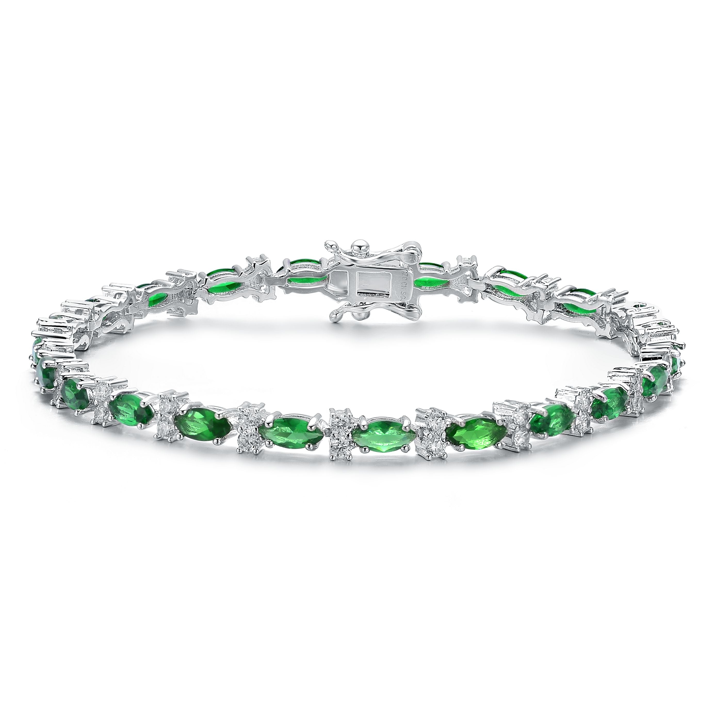 Women’s Sterling Silver Clear And Green Cubic Zirconia Tennis Bracelet Genevive Jewelry